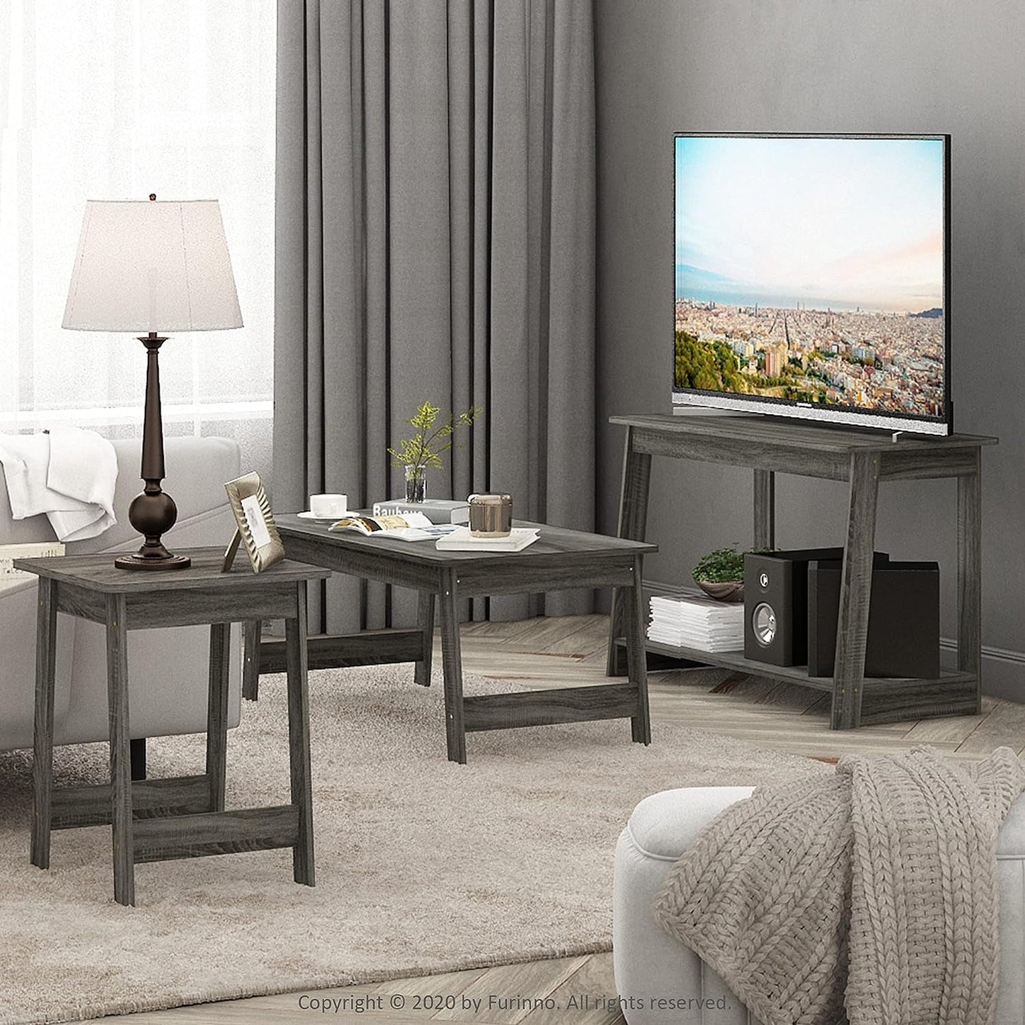 French Oak Grey TV Stand 35 Inch Wide For 37 Inch TV