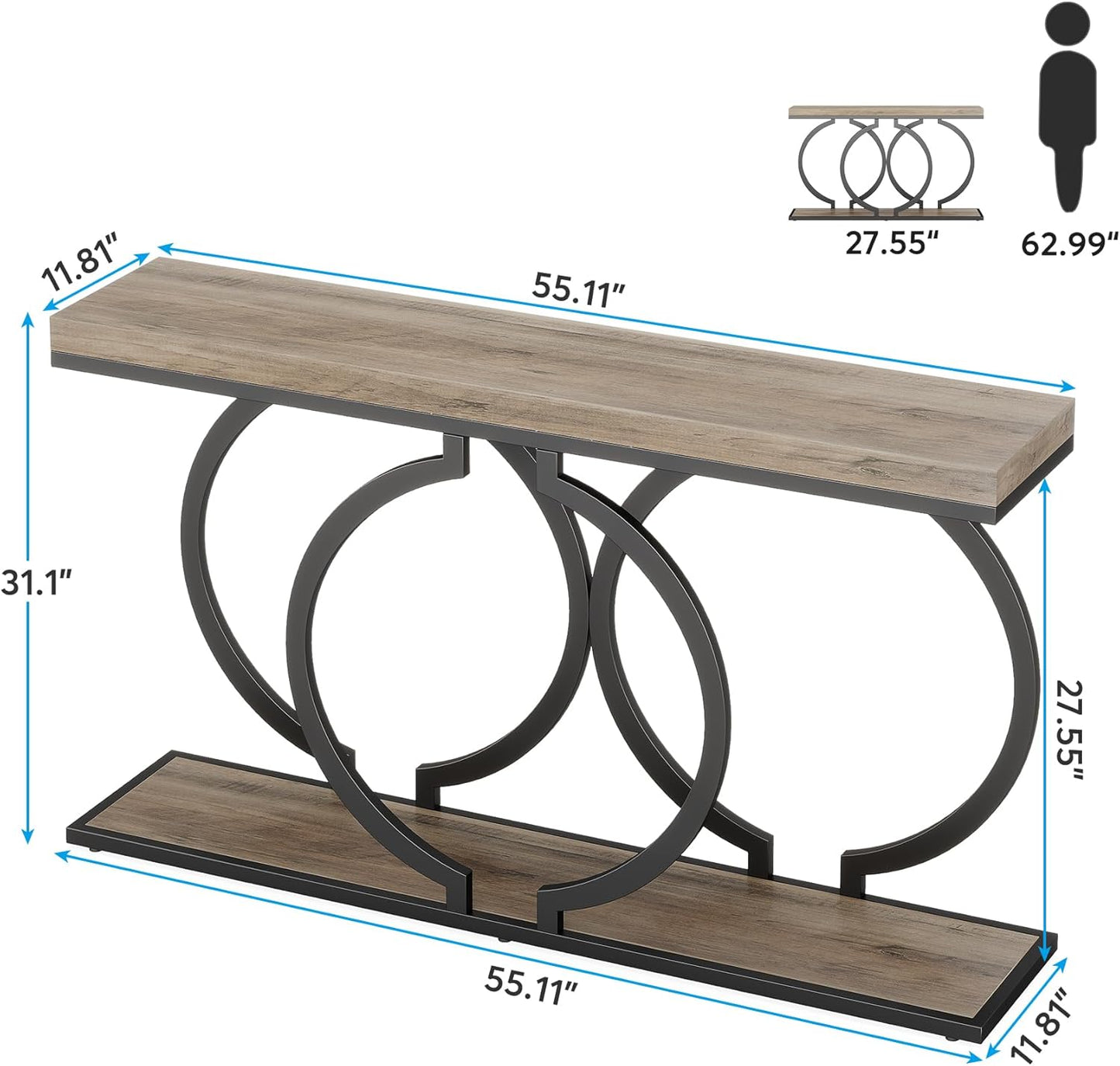 Industrial Console Table - 55" Long Entryway Sofa Table