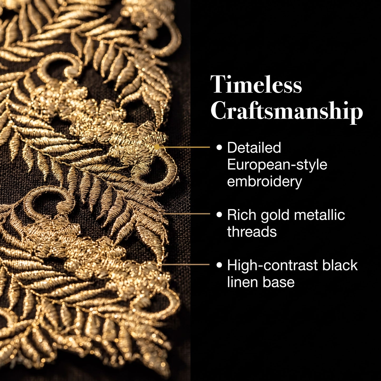 Black Gold Placemats – Rustic Embroidered Table Mats for Dining Protection