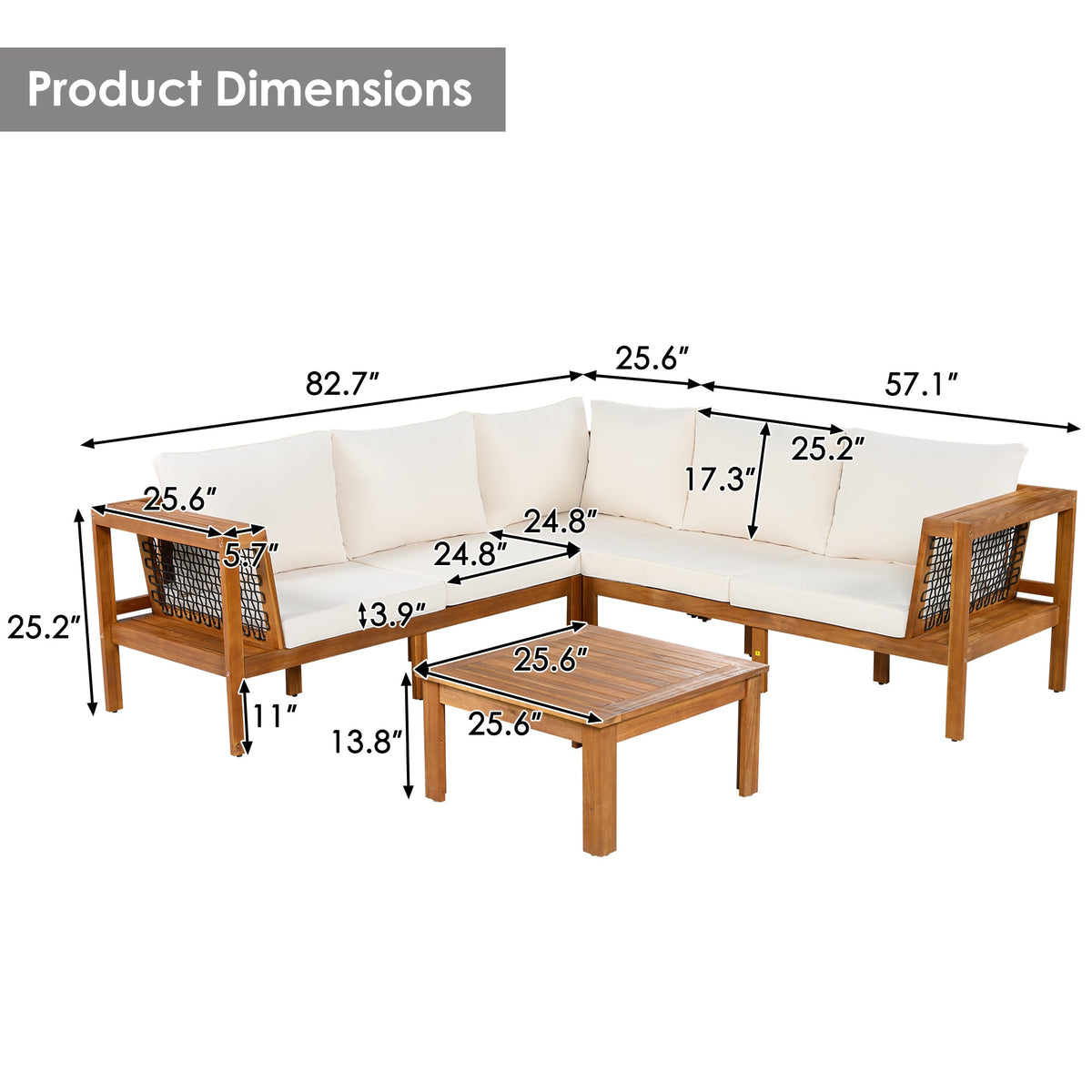 GO 4 Pieces Outdoor Acacia Wood Sofa Set