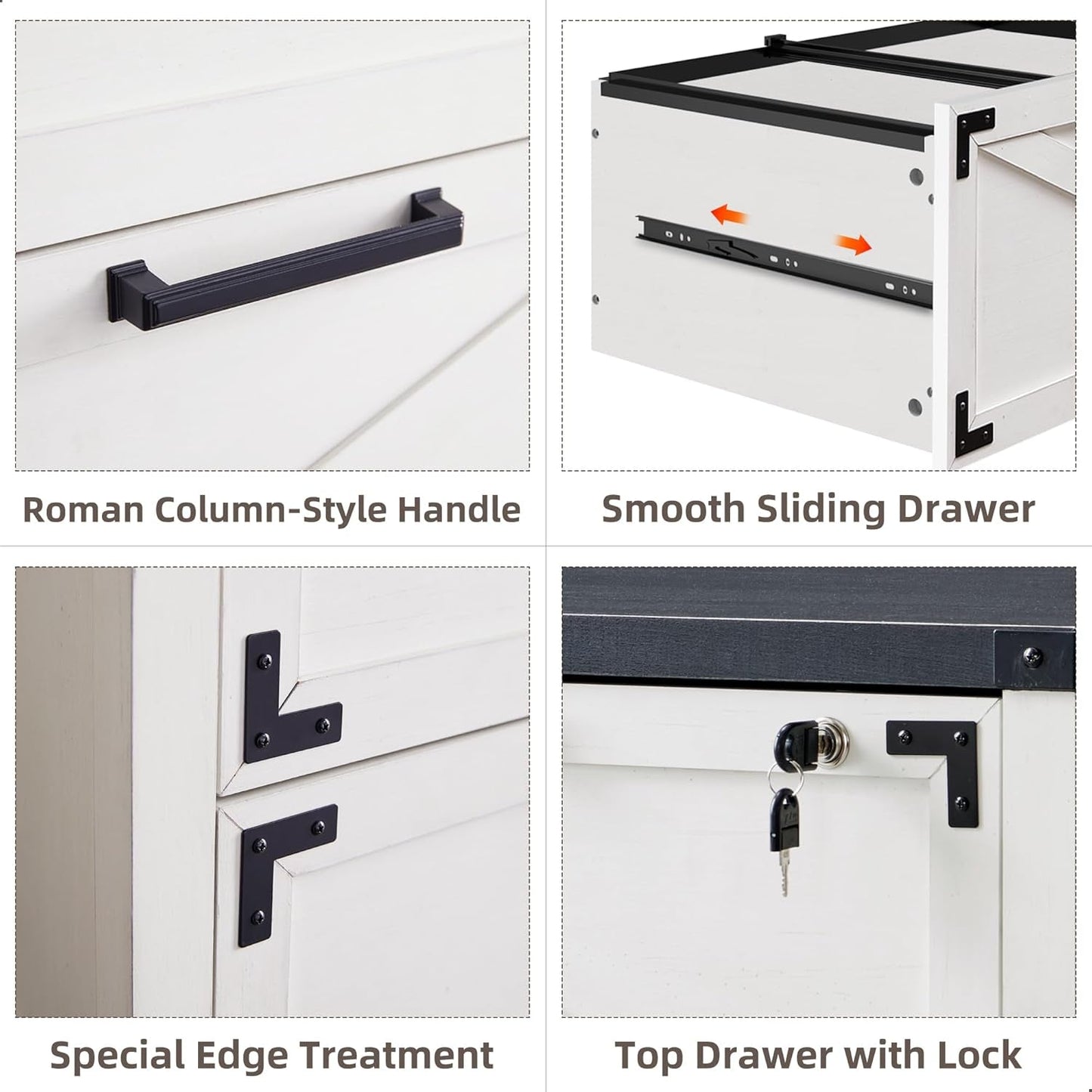 White Farmhouse Lateral File Cabinet With 2 Drawers