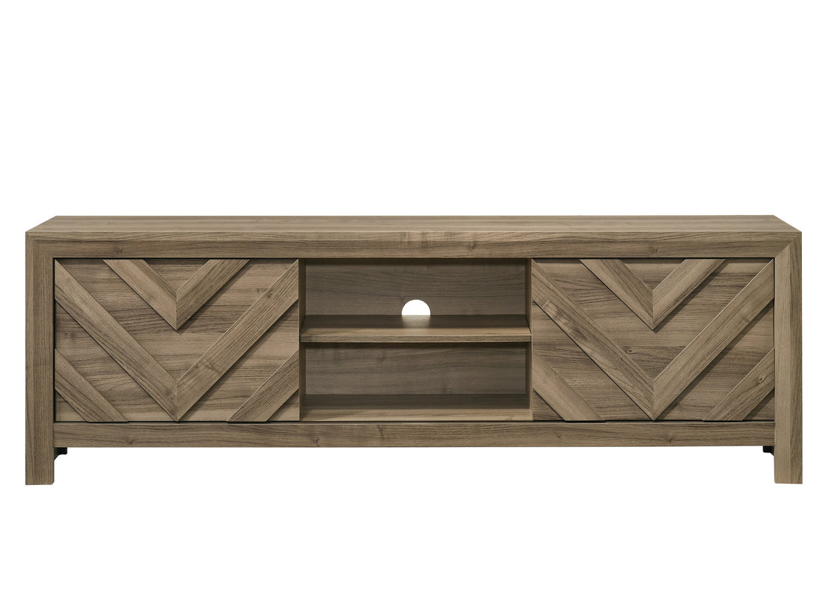 1pc Rustic Chevron-Patterned Entertainment Console TV Stand