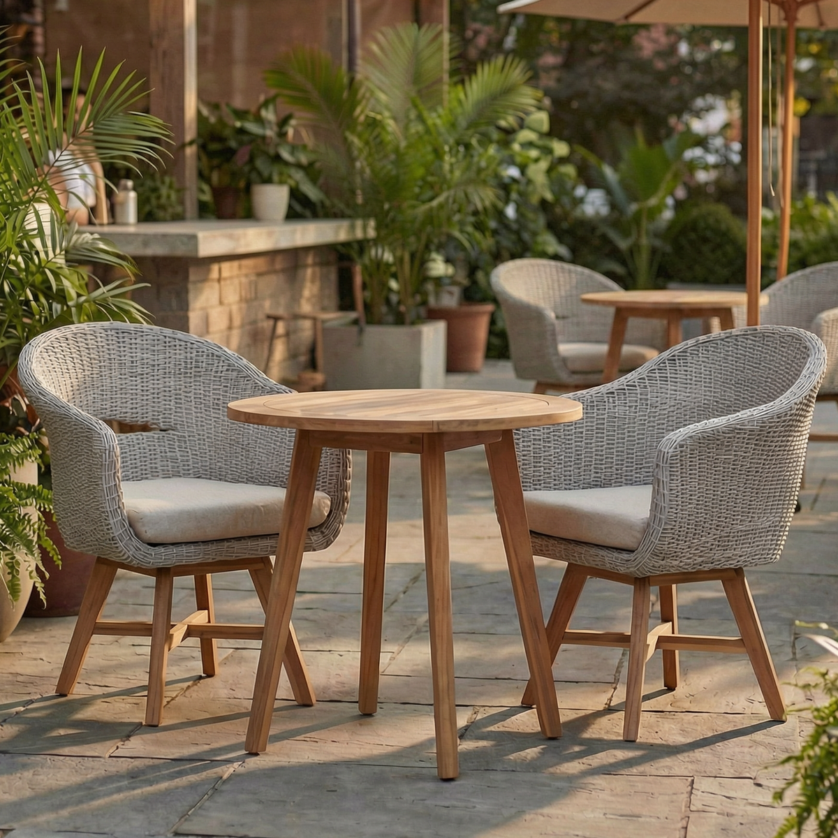 Outdoor Dining Arm Chair with Cushion, Set of 2