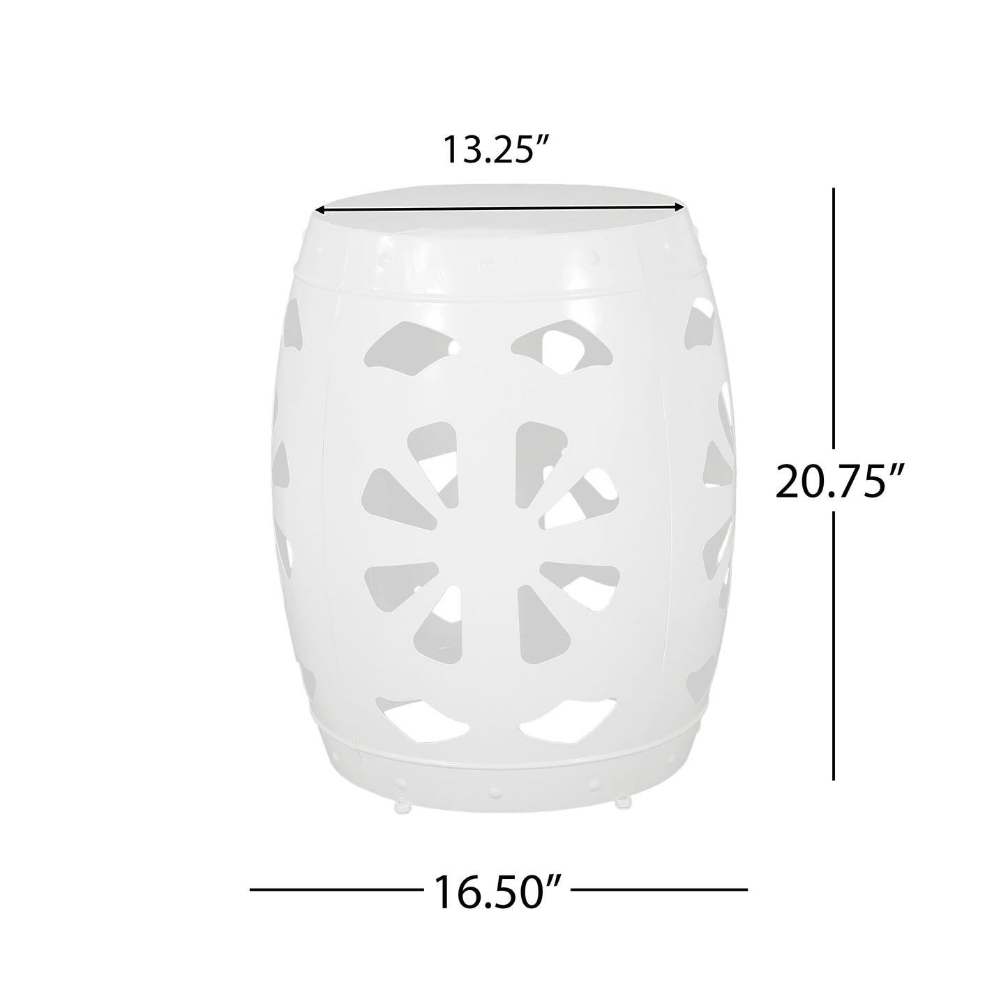 Modern White Metal End Table with Floral Iron Cut Design and Powder-Coated Frame
