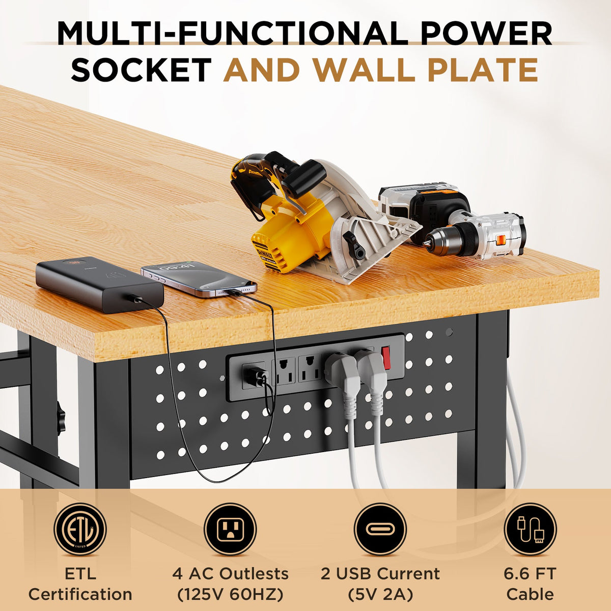 96" Adjustable Workbench with Side Pegboard