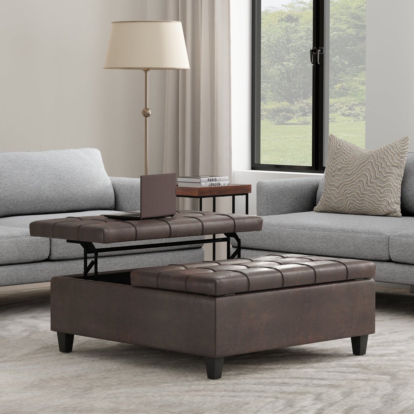 Harrison 40 Inch Wide Large Square Coffee Table Storage Ottoman