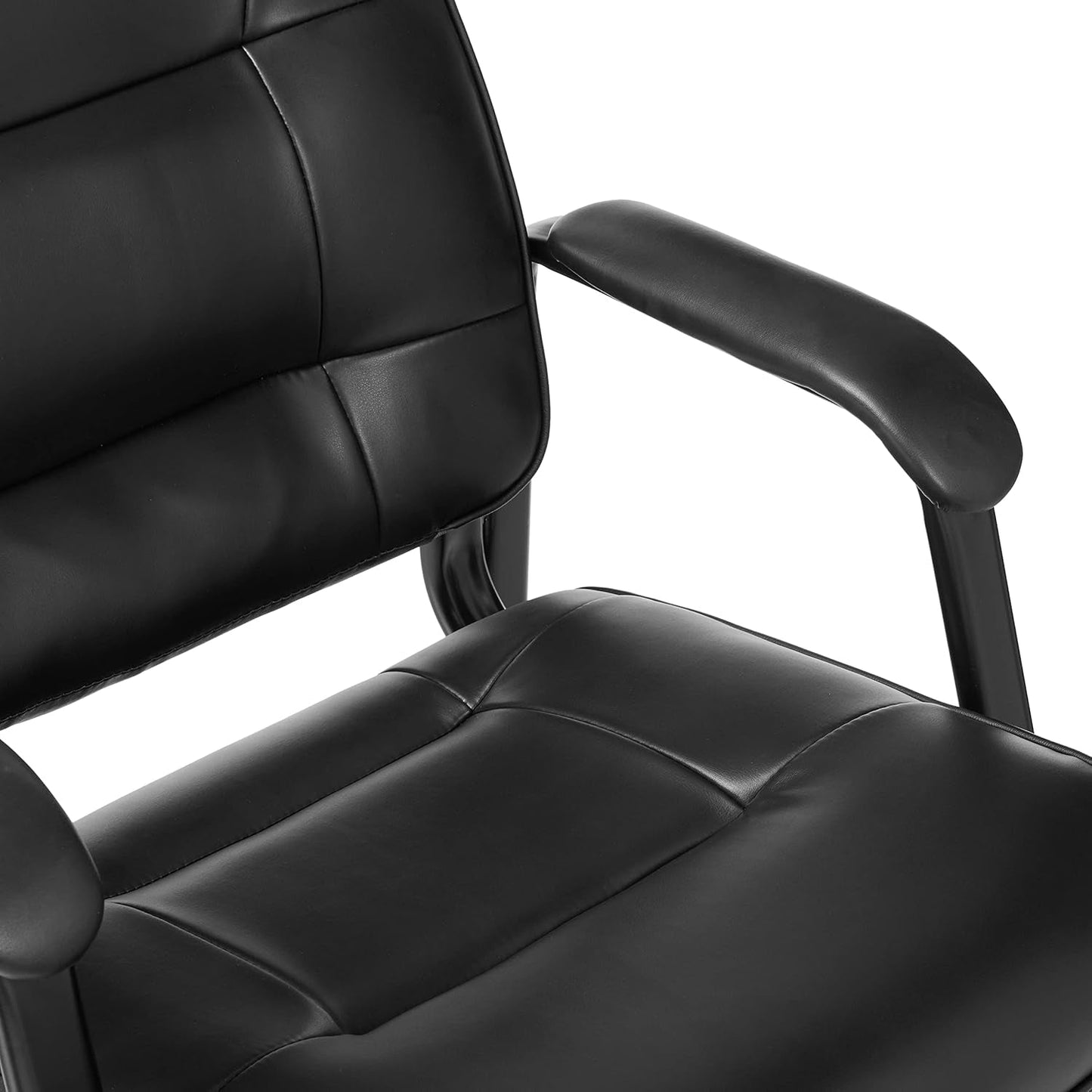 Black Faux Leather Office Guest Chair With Metal Frame