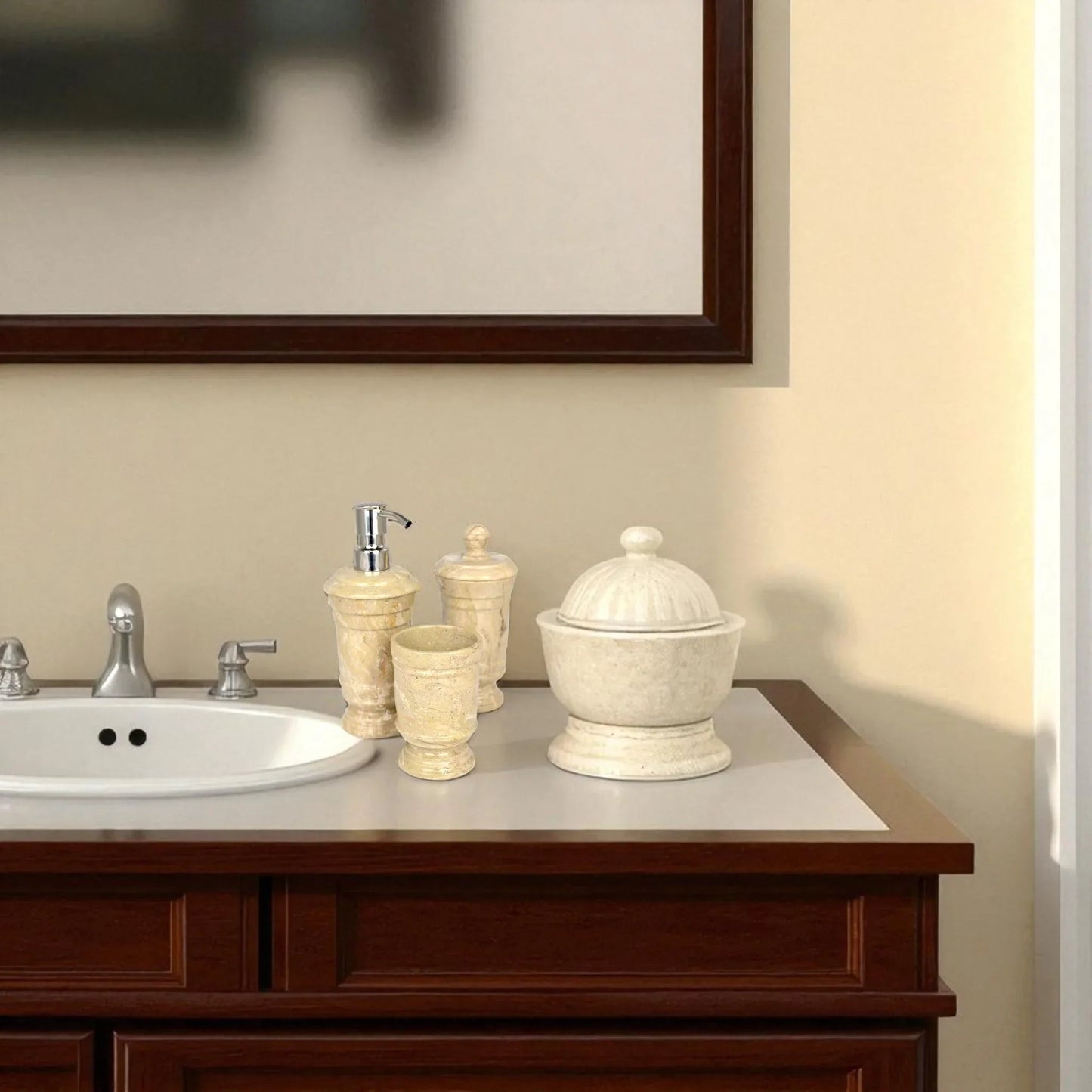 Sahara Beige Marble 3 Piece Bathroom Accessory Set