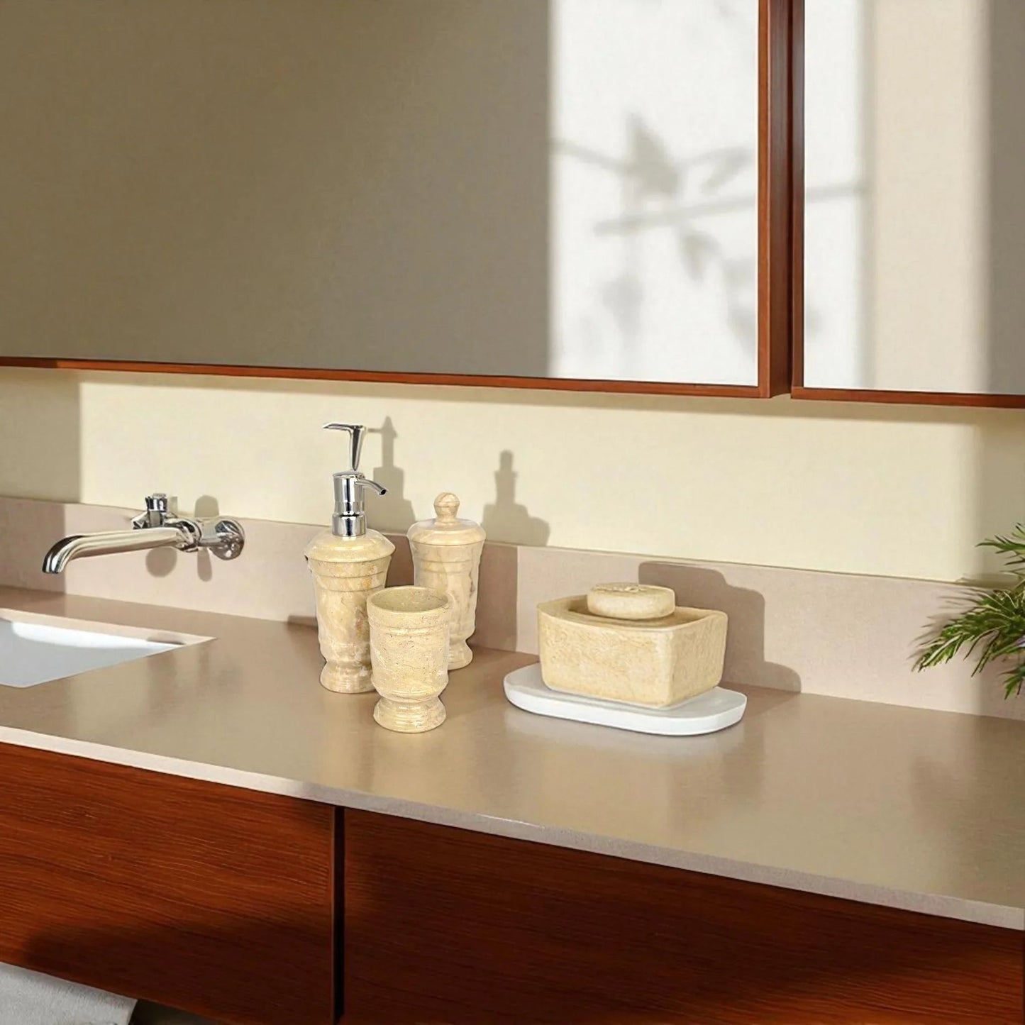 Sahara Beige Marble 3 Piece Bathroom Accessory Set