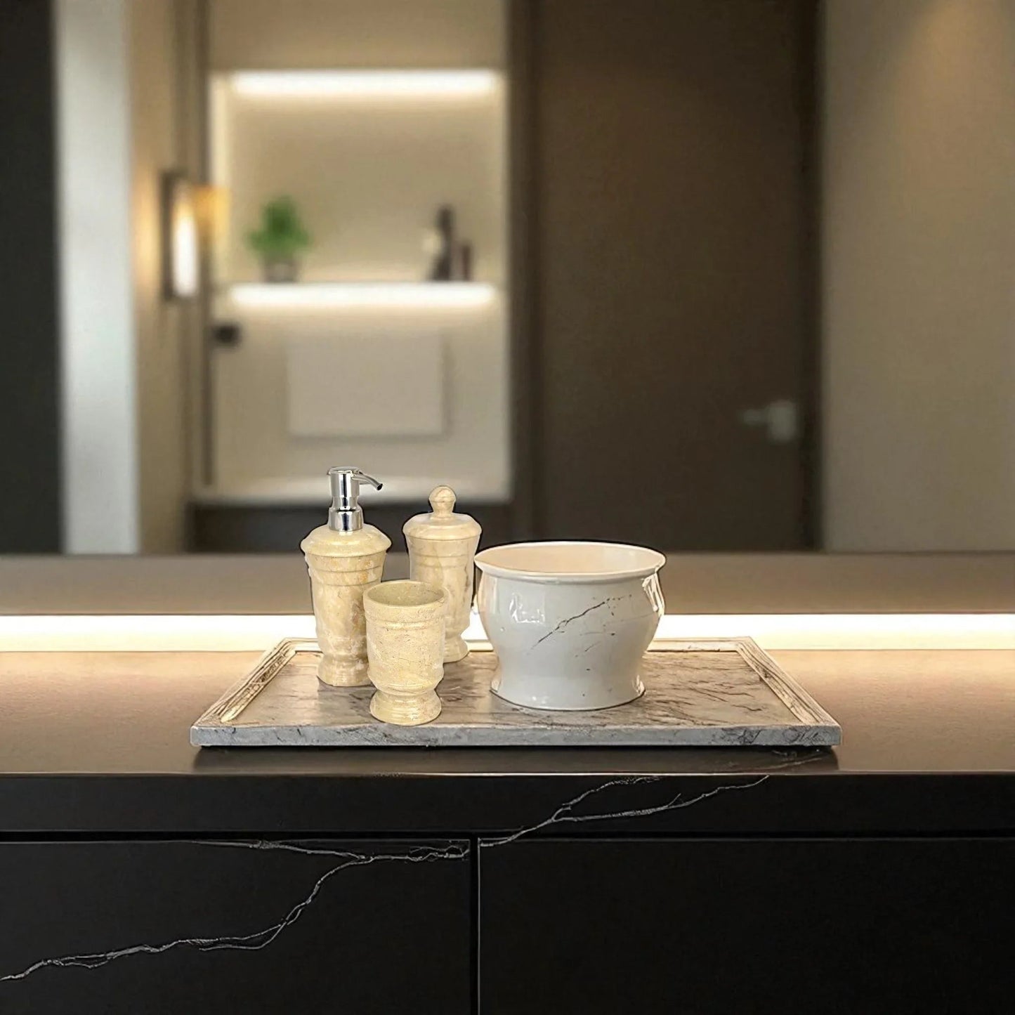 Sahara Beige Marble 3 Piece Bathroom Accessory Set