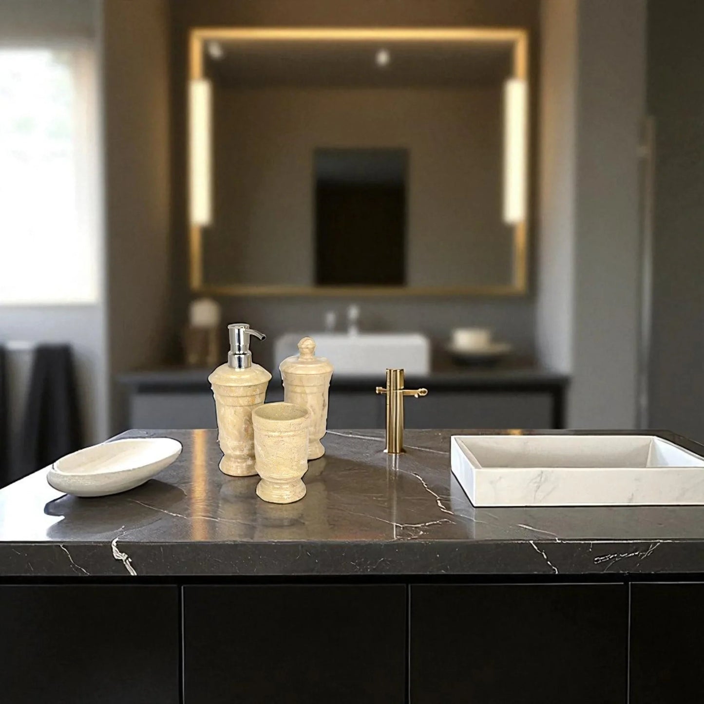 Sahara Beige Marble 3 Piece Bathroom Accessory Set