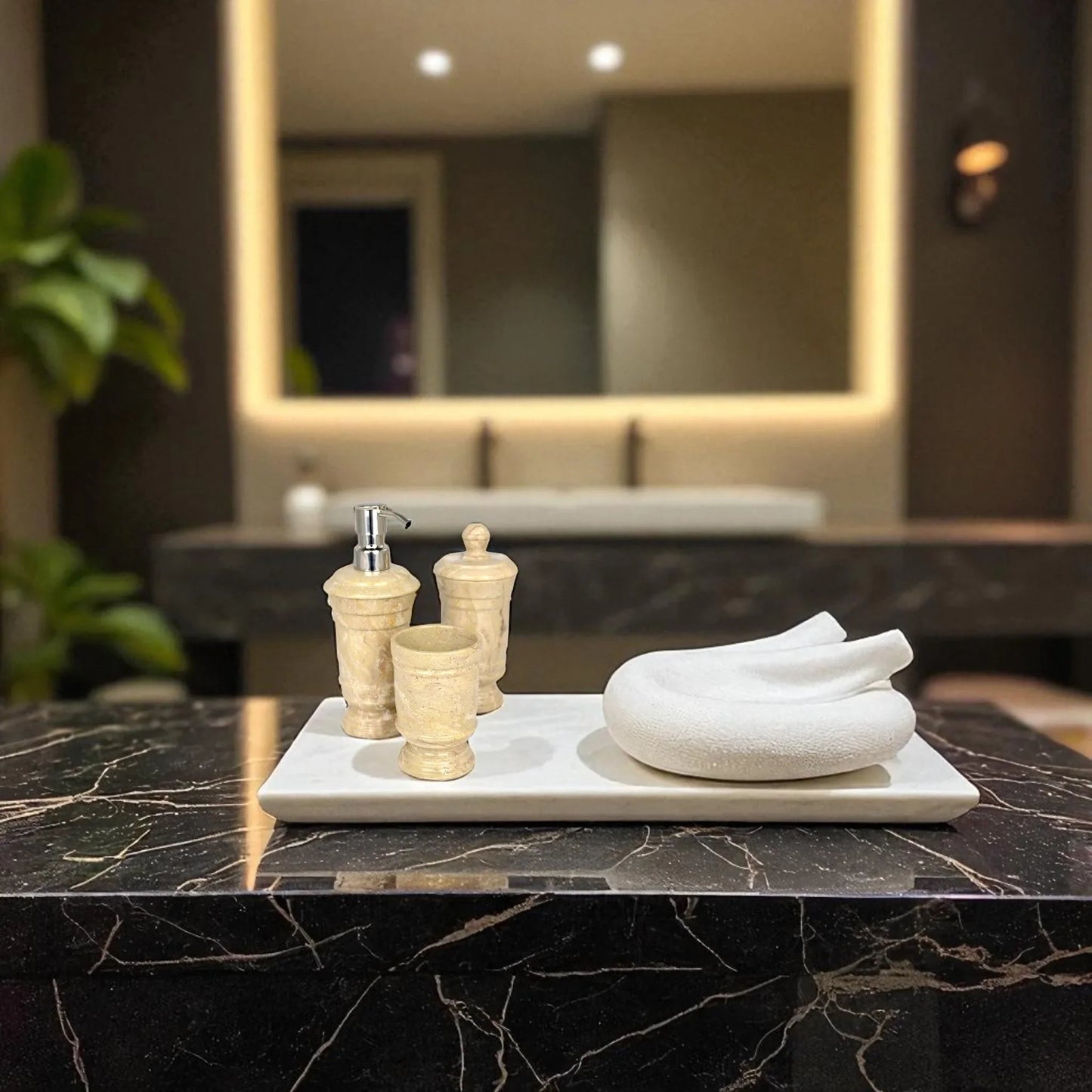 Sahara Beige Marble 3 Piece Bathroom Accessory Set