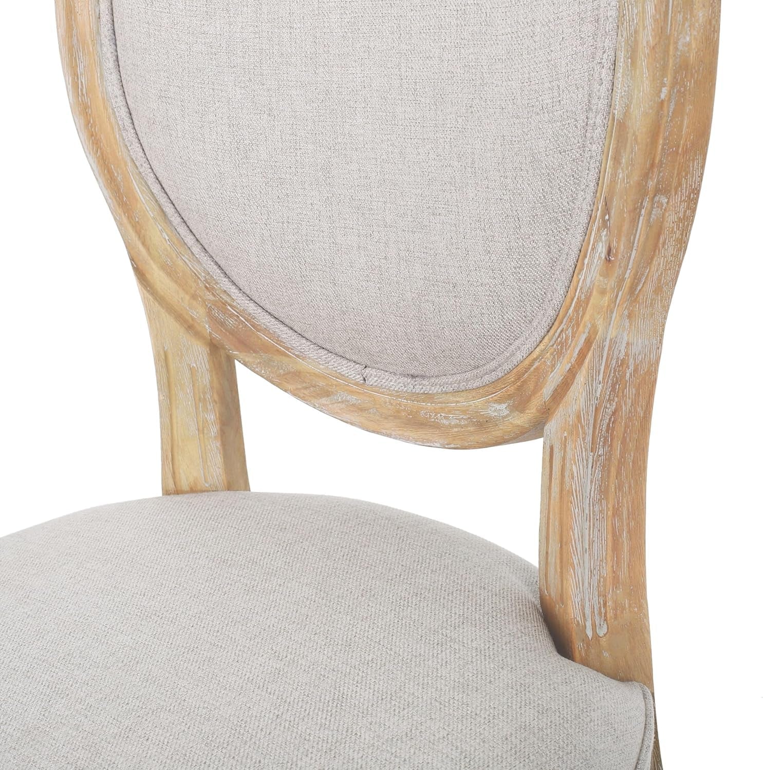Phinnaeus Beige Polyester Fabric Dining Chairs Set Of 2 close-up view showing fabric and wooden frame details.