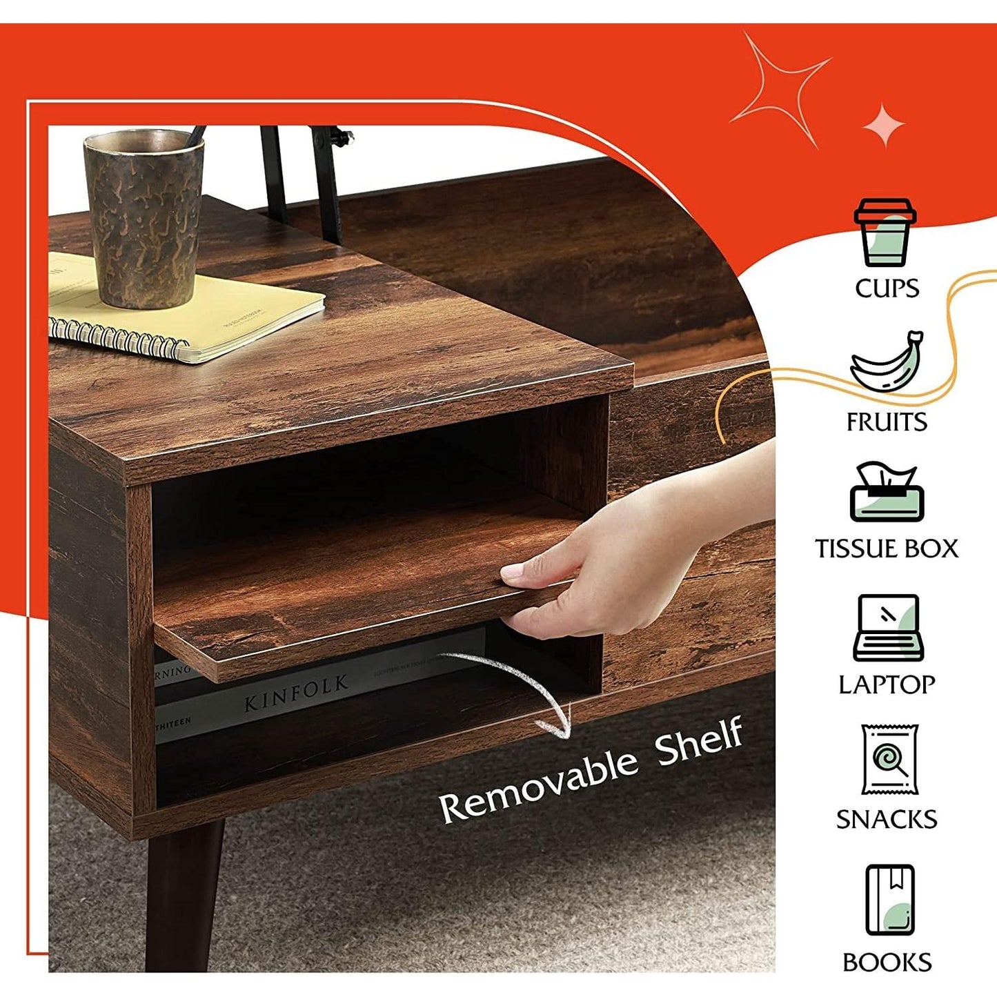 Rustic Brown Lift Top Coffee Table With Built In Storage