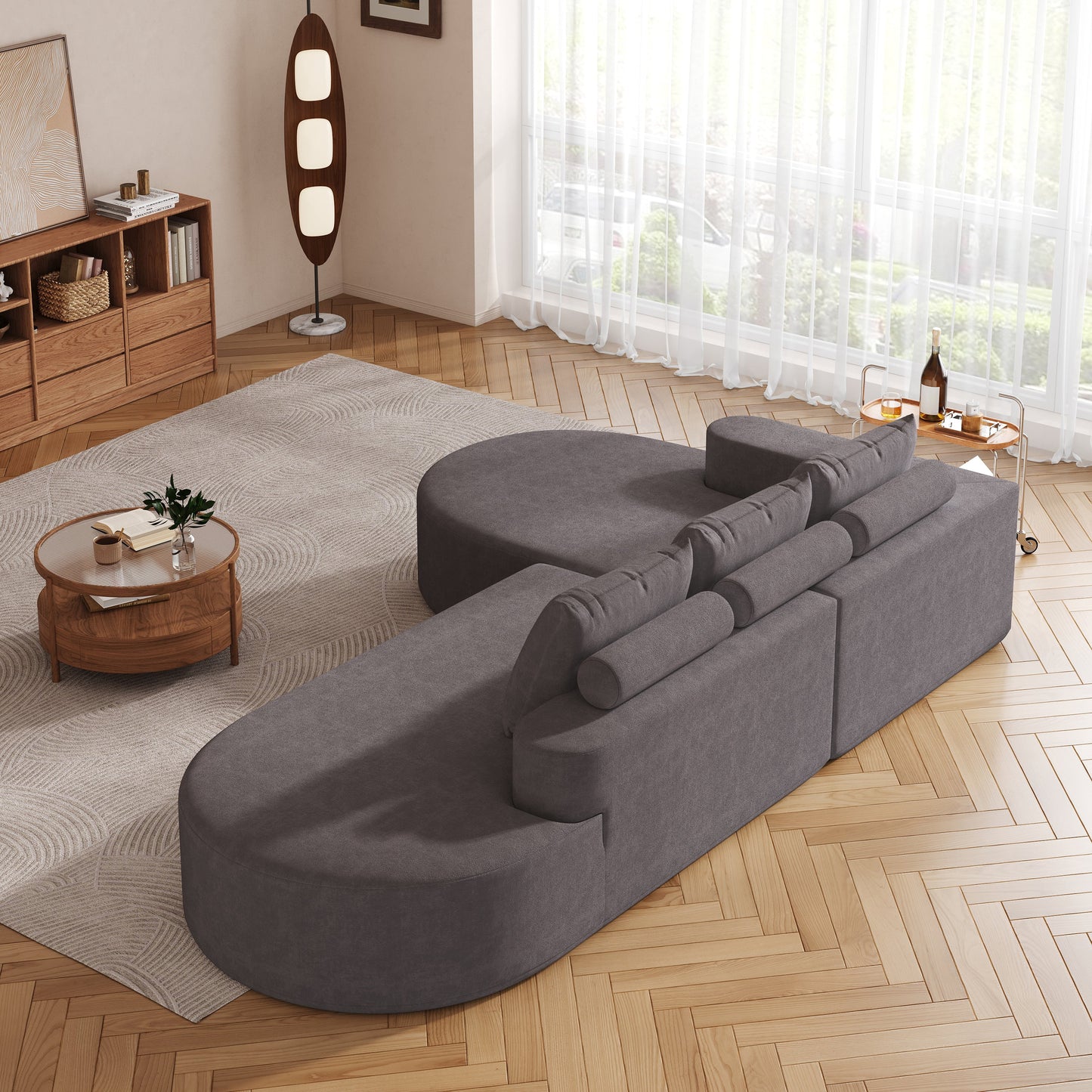 Modern Curved sofa ,Chenille Upholstered Sectional Sofa Couch Set,Modular 108.5' L Shaped Sectional Living Room Sofa Set With 3 Pillows,Free Combination Sofa Couch for Living Room,Bedroom