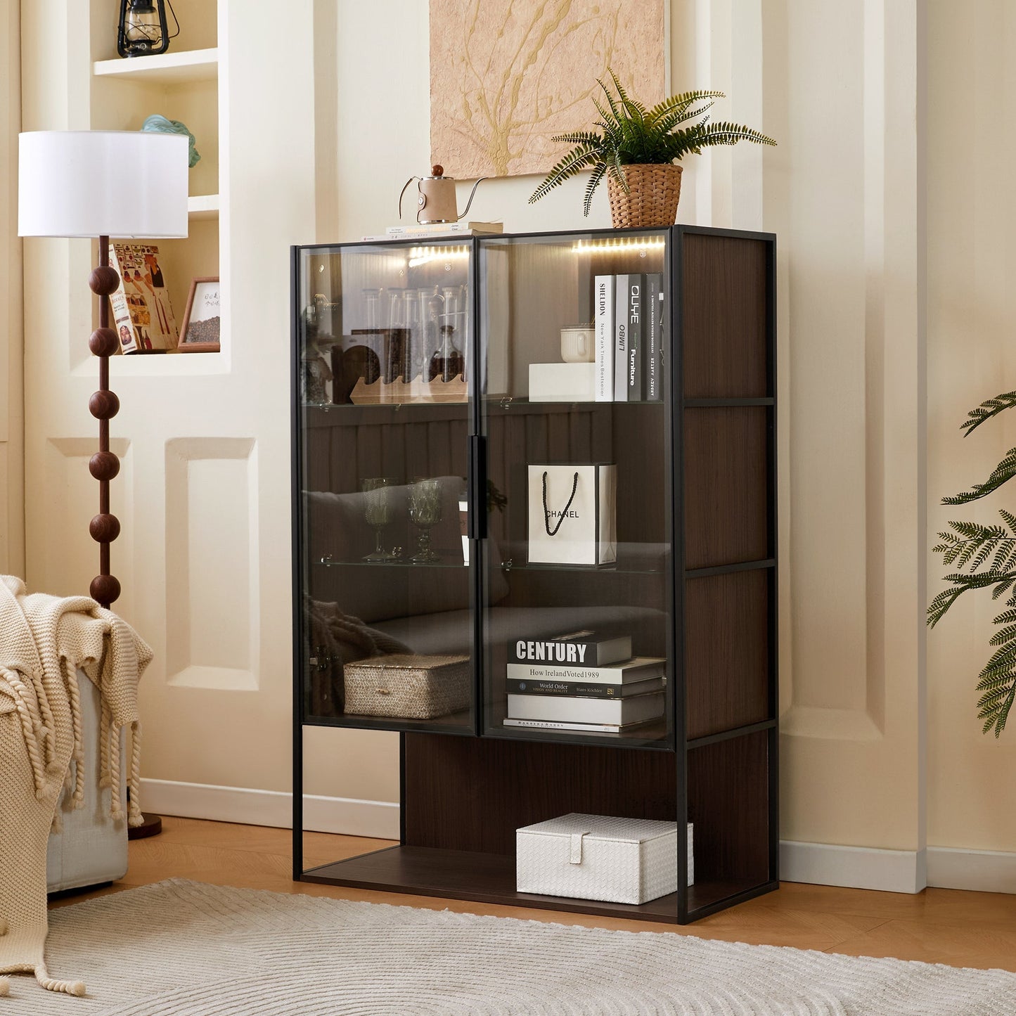 Modern Minimalist 51.2'' Tall Lighted Display Cabinet with Tempered Glass
