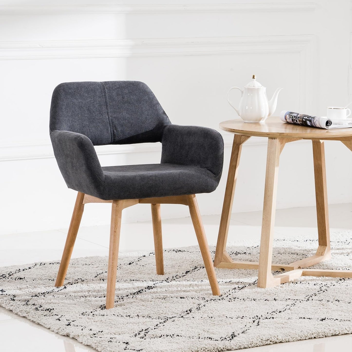 Charcoal Upholstered Armchair Mid Century Modern Wood Legs