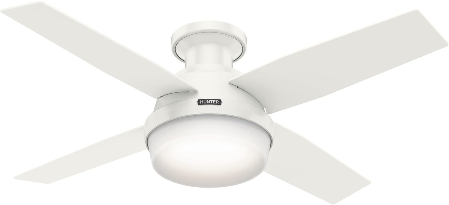 44-Inch LED Low-Profile Ceiling Fan With Remote Control in white finish and integrated lighting, designed for modern spaces.