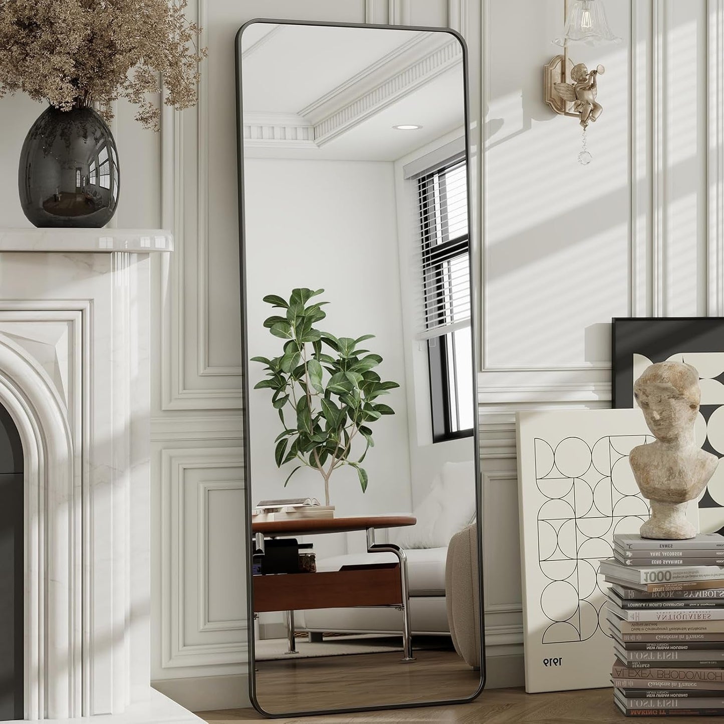 56 Inch Floor Standing Mirror With Black Aluminum Frame