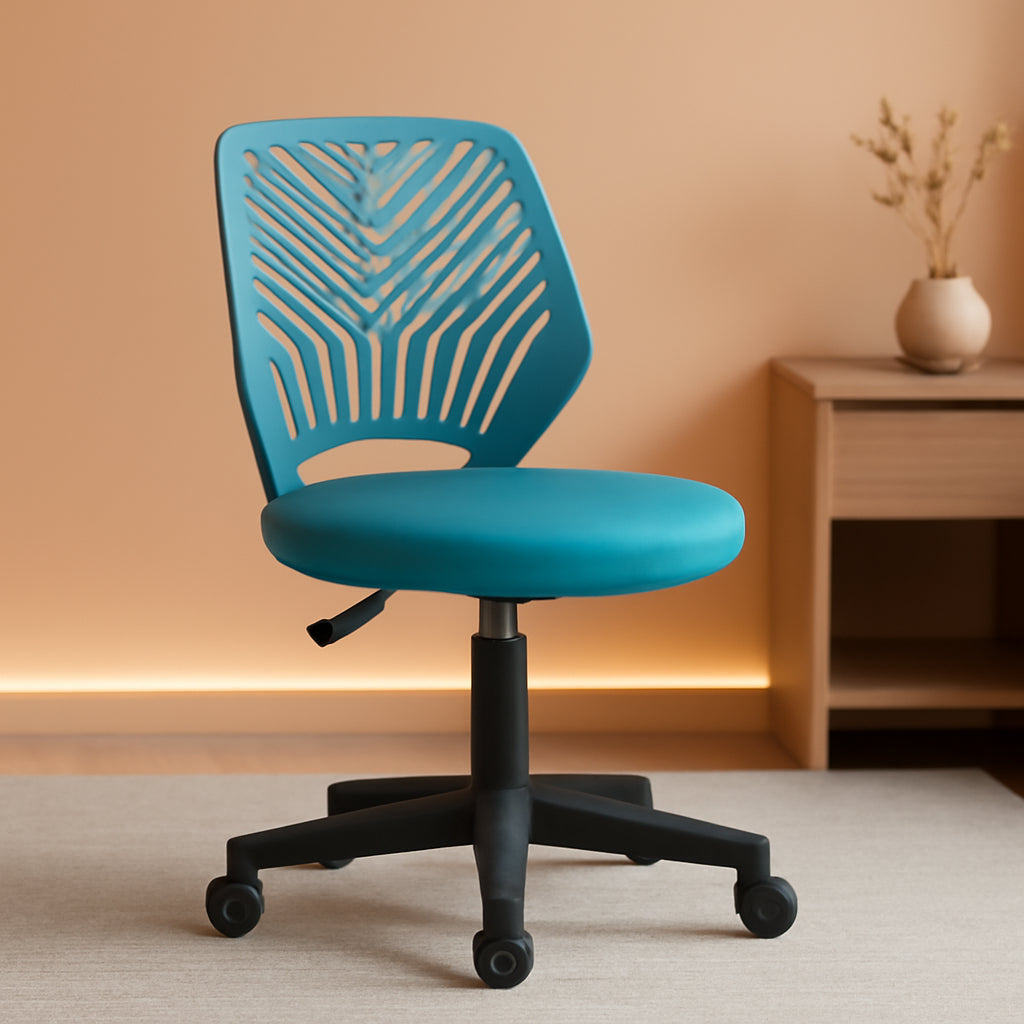 Turquoise Low Back Desk Chair With Lumbar Support And Adjustable Height