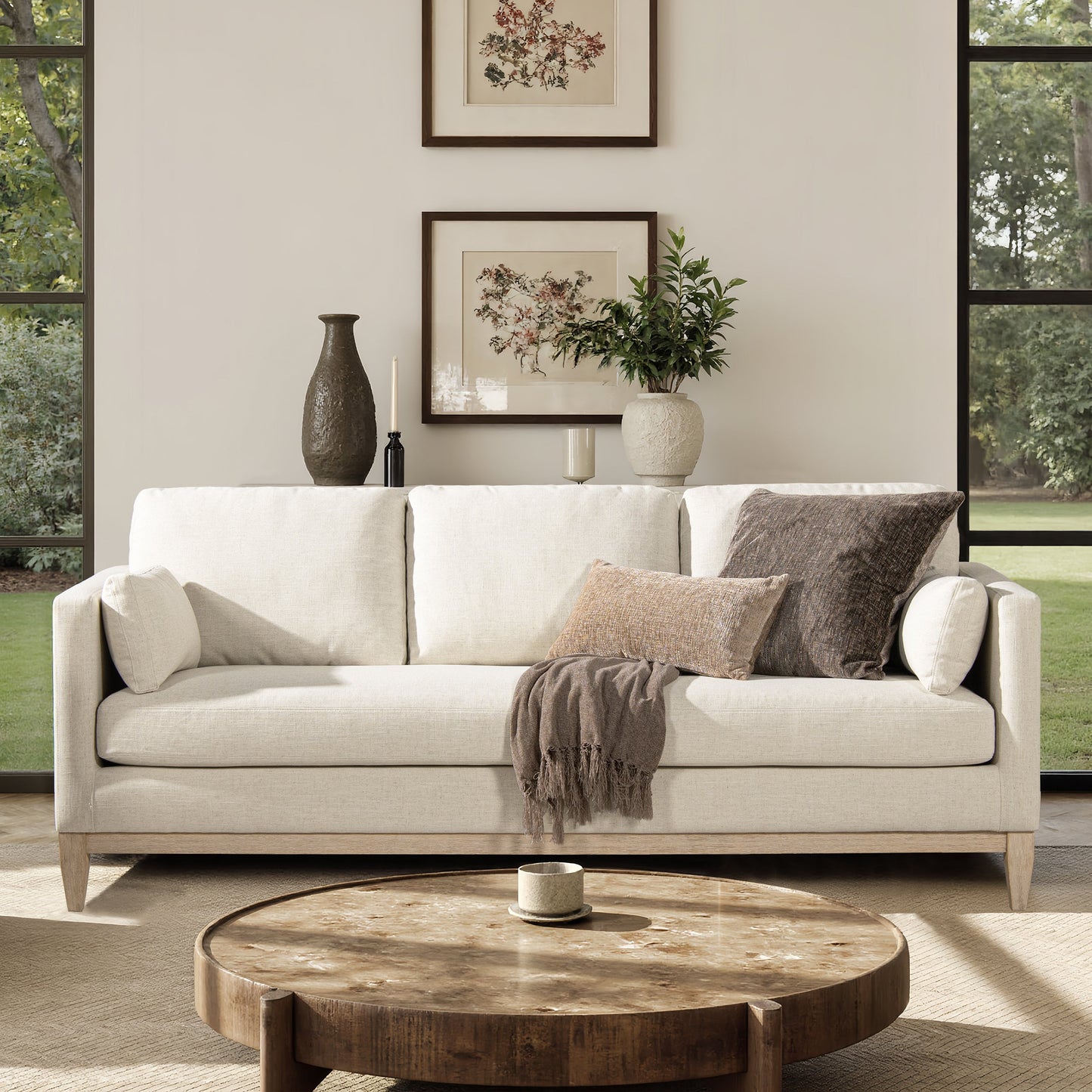 Knox 84" Modern Farmhouse Sofa, Flax