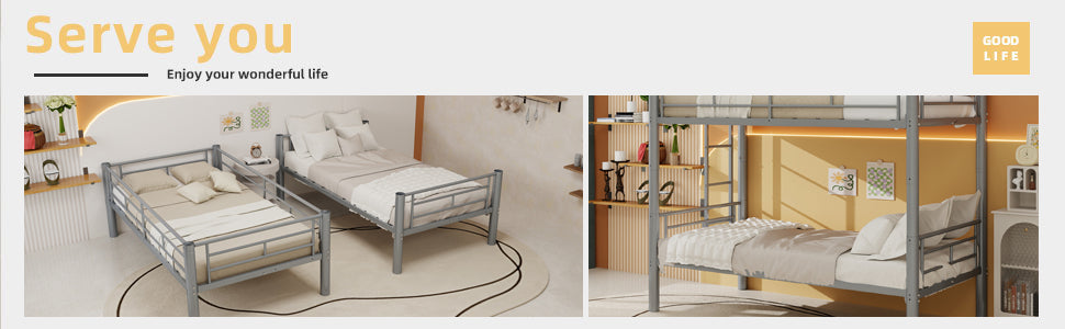 Convertible Twin Metal Bunk Bed Frame