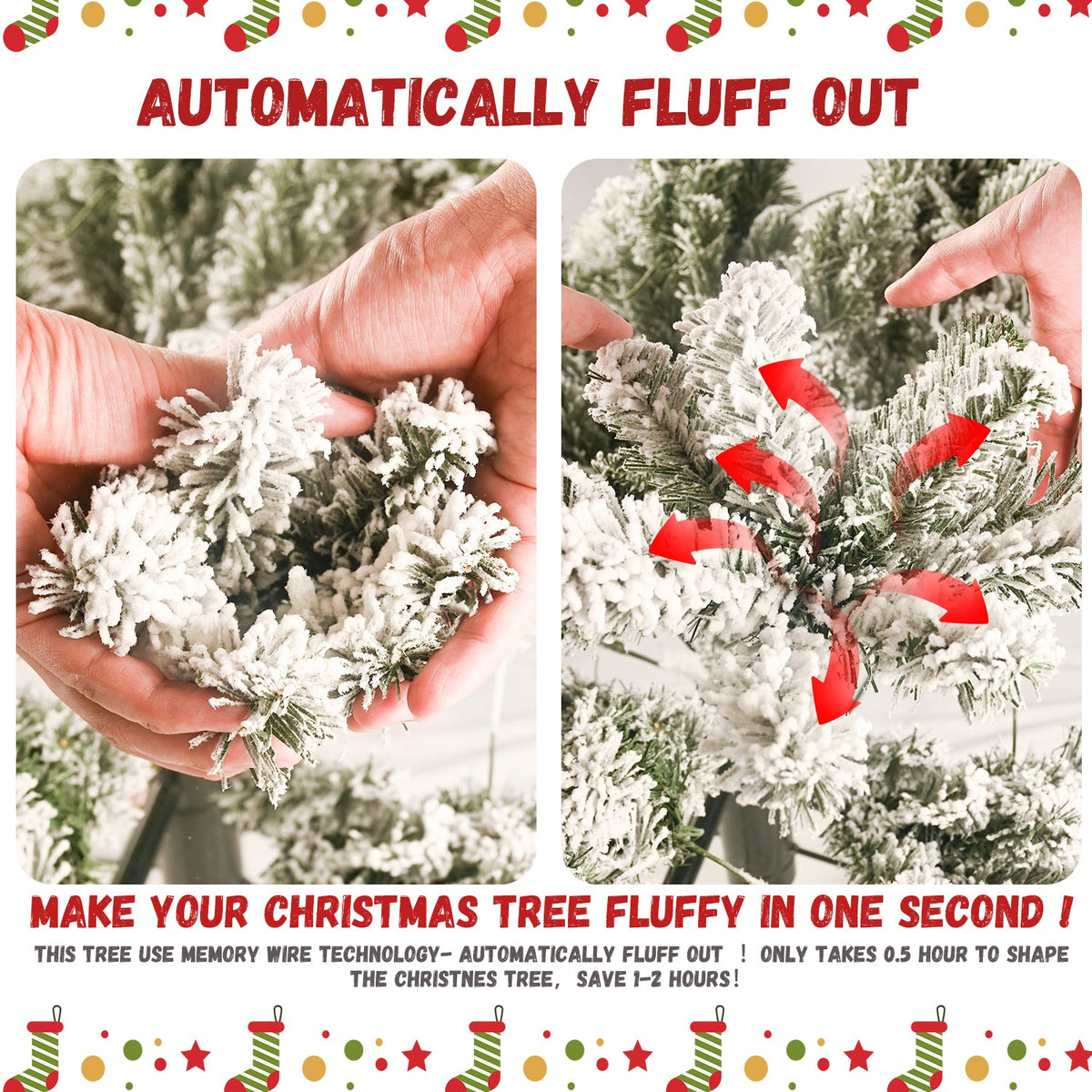 6FT Flocked Christmas Tree with 350 Warm LED Lights