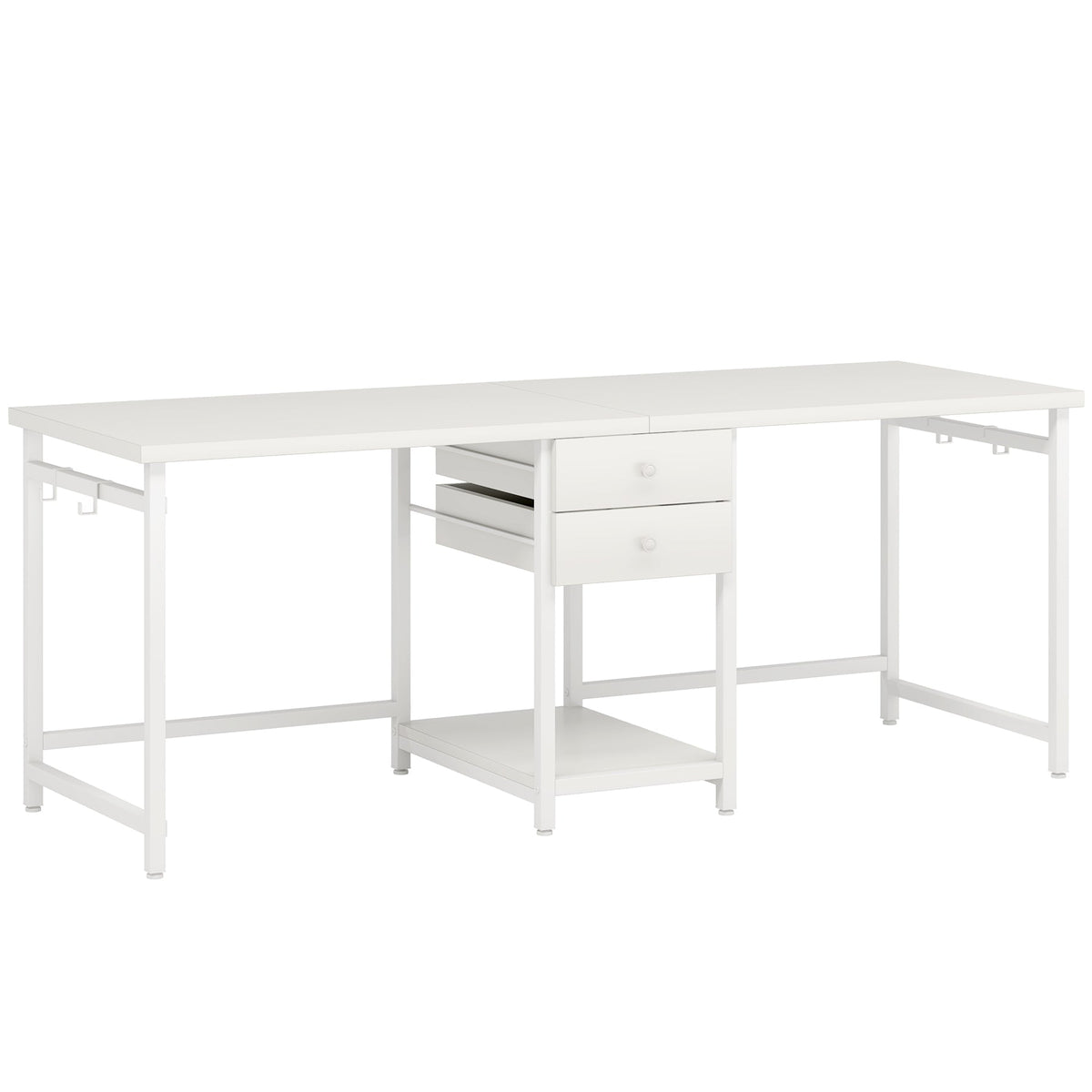 79-Inch Two Person Computer Desk with Drawers and Storage Shelves