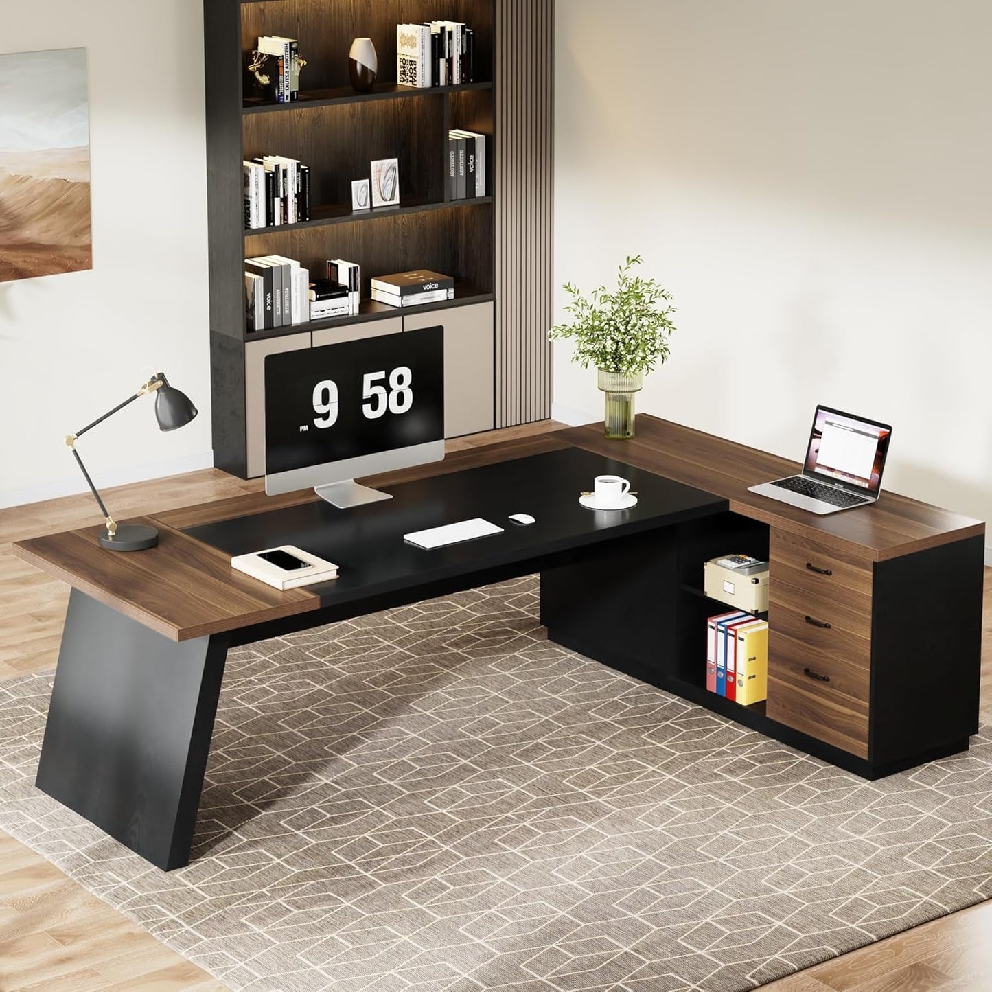 78 Inch Executive Desk Featuring Ample Storage Cabinets