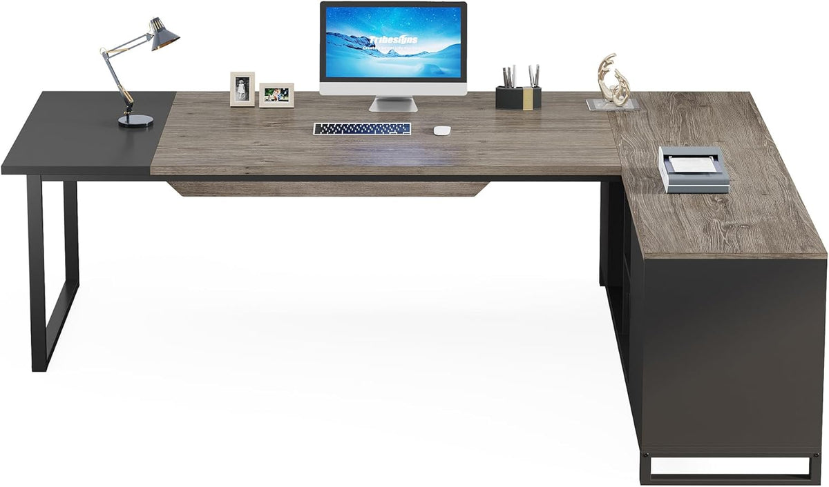 70.8" L-Shaped Executive Desk with 55" File Cabinet