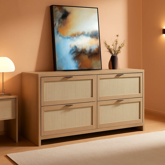 60.8 Inch Dresser Caramel Oak Finish With 7 Drawers