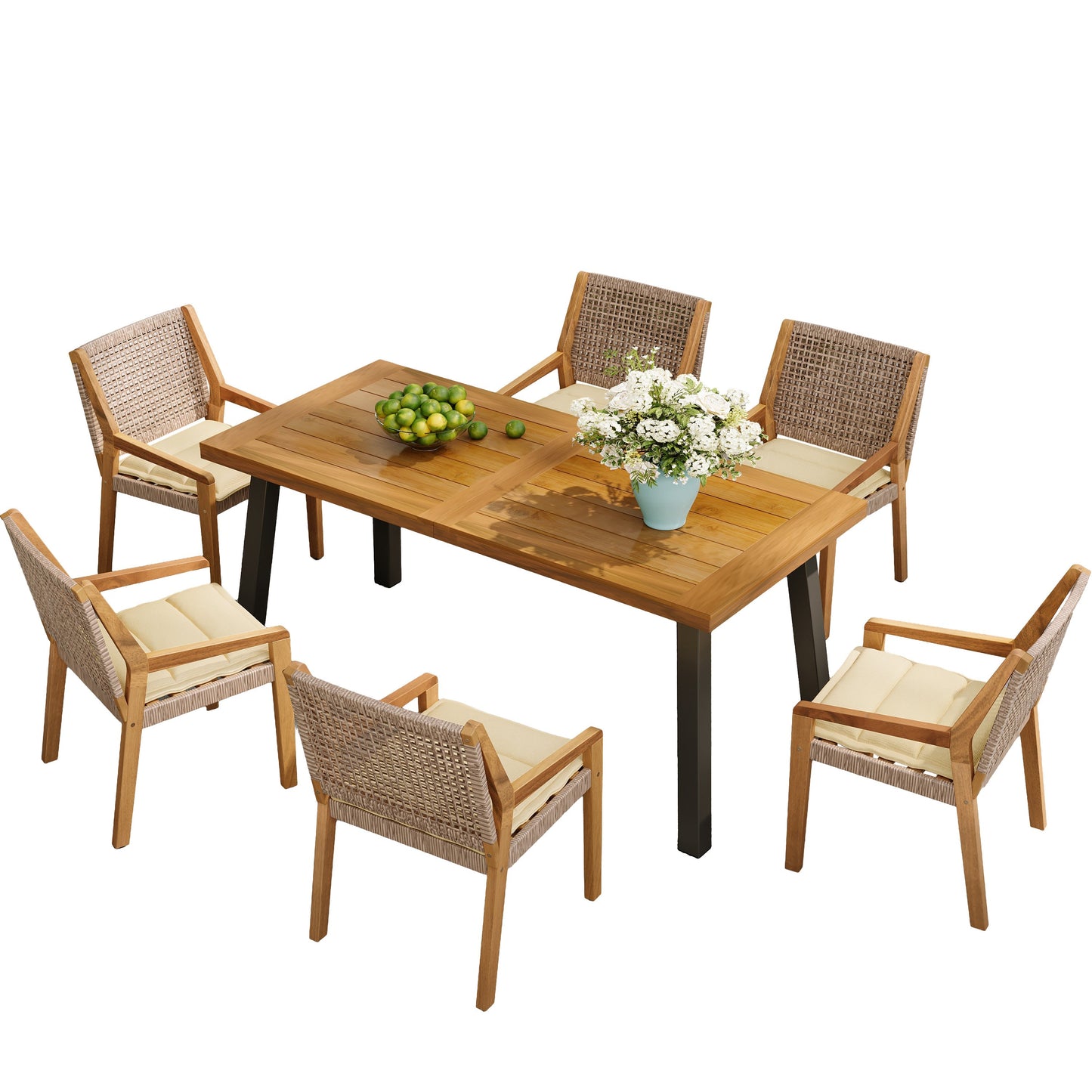 Outdoor Dining Set – Premium Acacia Wood Table & Wicker Chairs