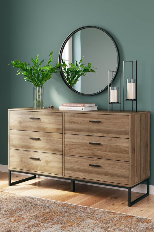 6-Drawer Mid-Century Dresser – Modern Storage with Pewter Handles