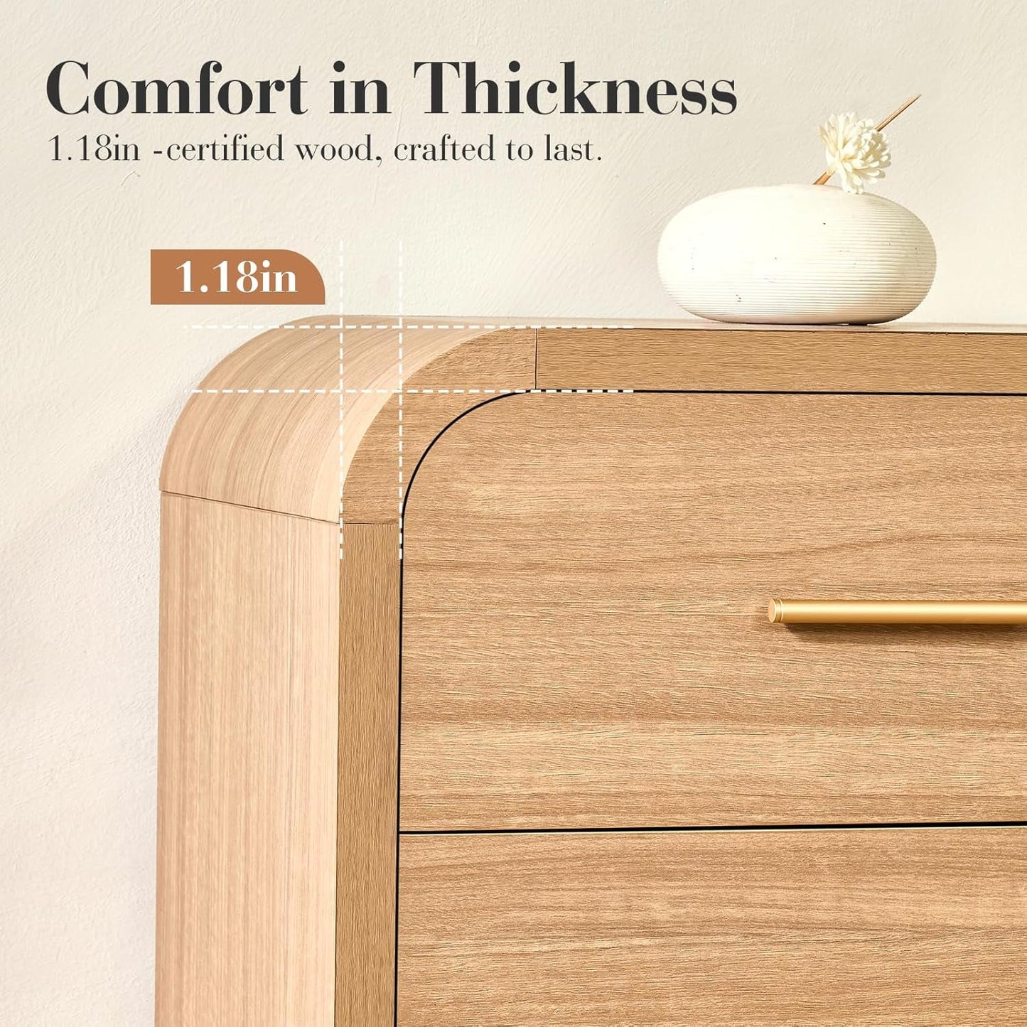 Solid Oak Curved Nine Drawer Dresser Sixty Three Inches
