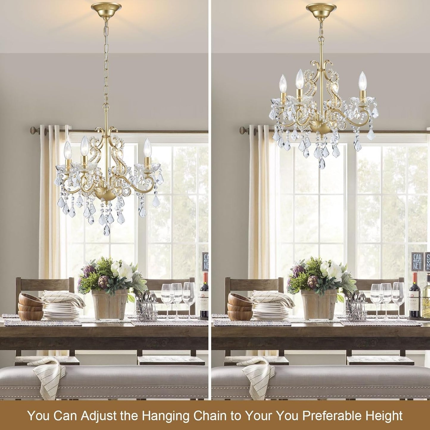 Modern K9 Crystal Chandelier 4 Light Matte Gold Pendant