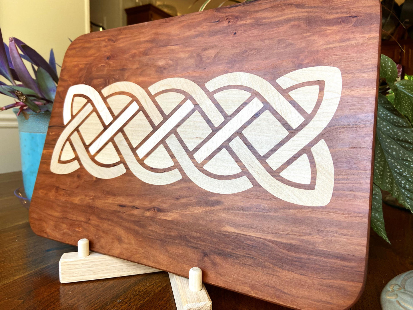 Cherry charcuterie board - complex Celtic knot inlay.