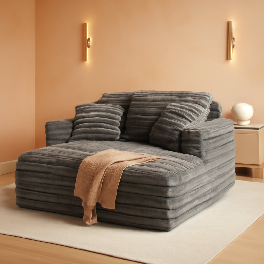 56 Inch Grey Ultra Deluxe Chaise Lounge Chair Cushioned