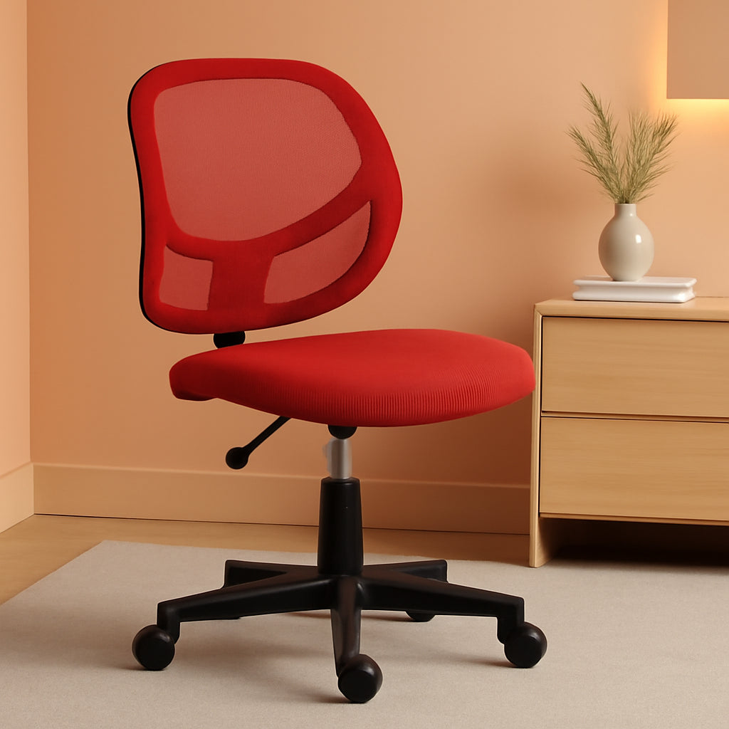 Kids Adjustable Mesh Low Back Swivel Desk Chair With Footrest Red