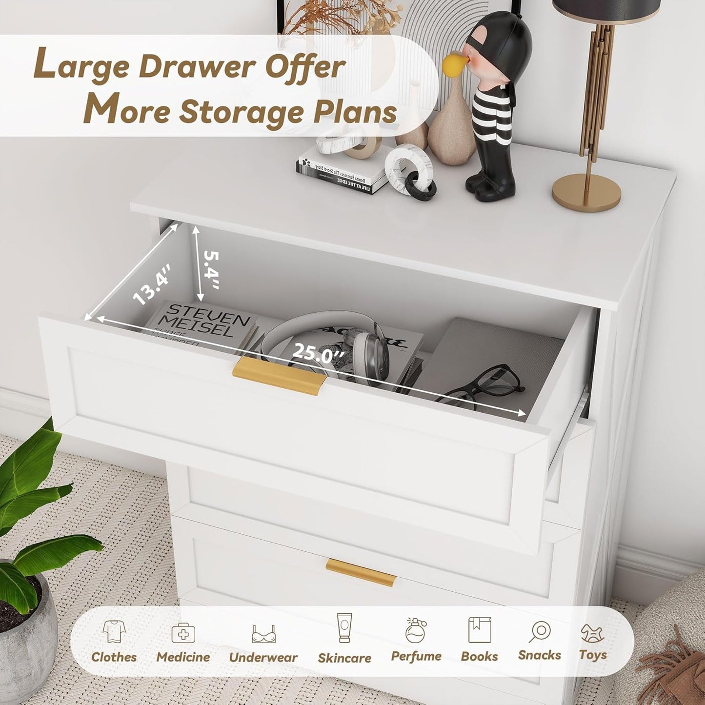 White Lofty Hardwood Dresser With Generous Drawers