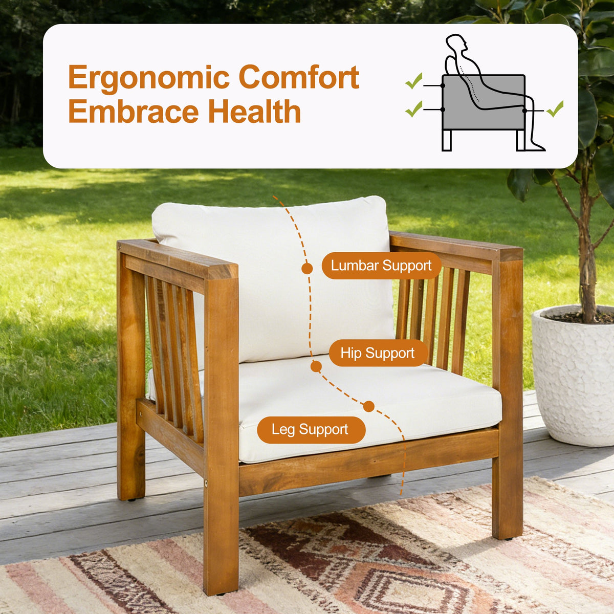 Set of 2 Outdoor Acacia Wood Club Chairs