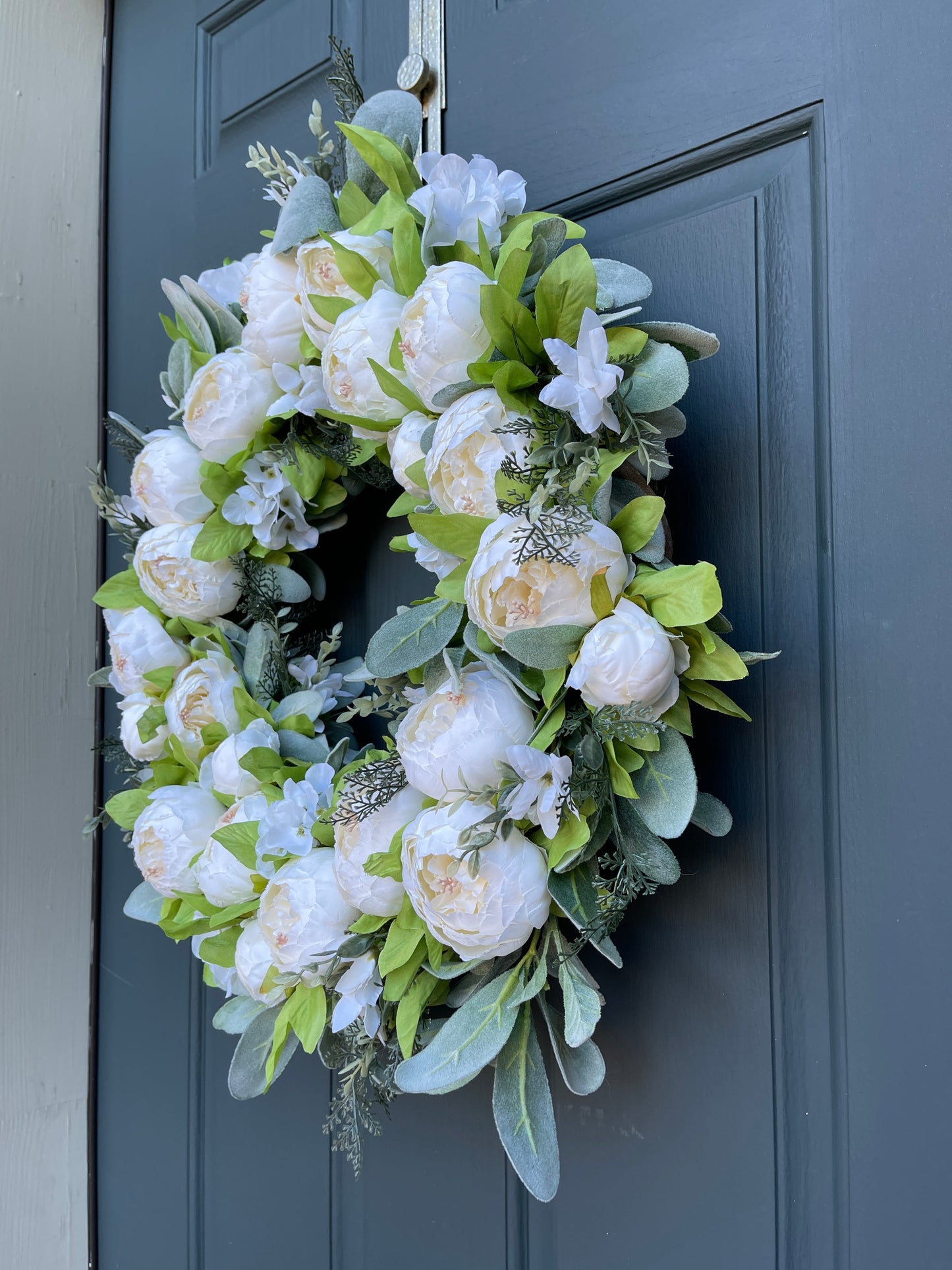 White Peony & Lambs Ear Wreath