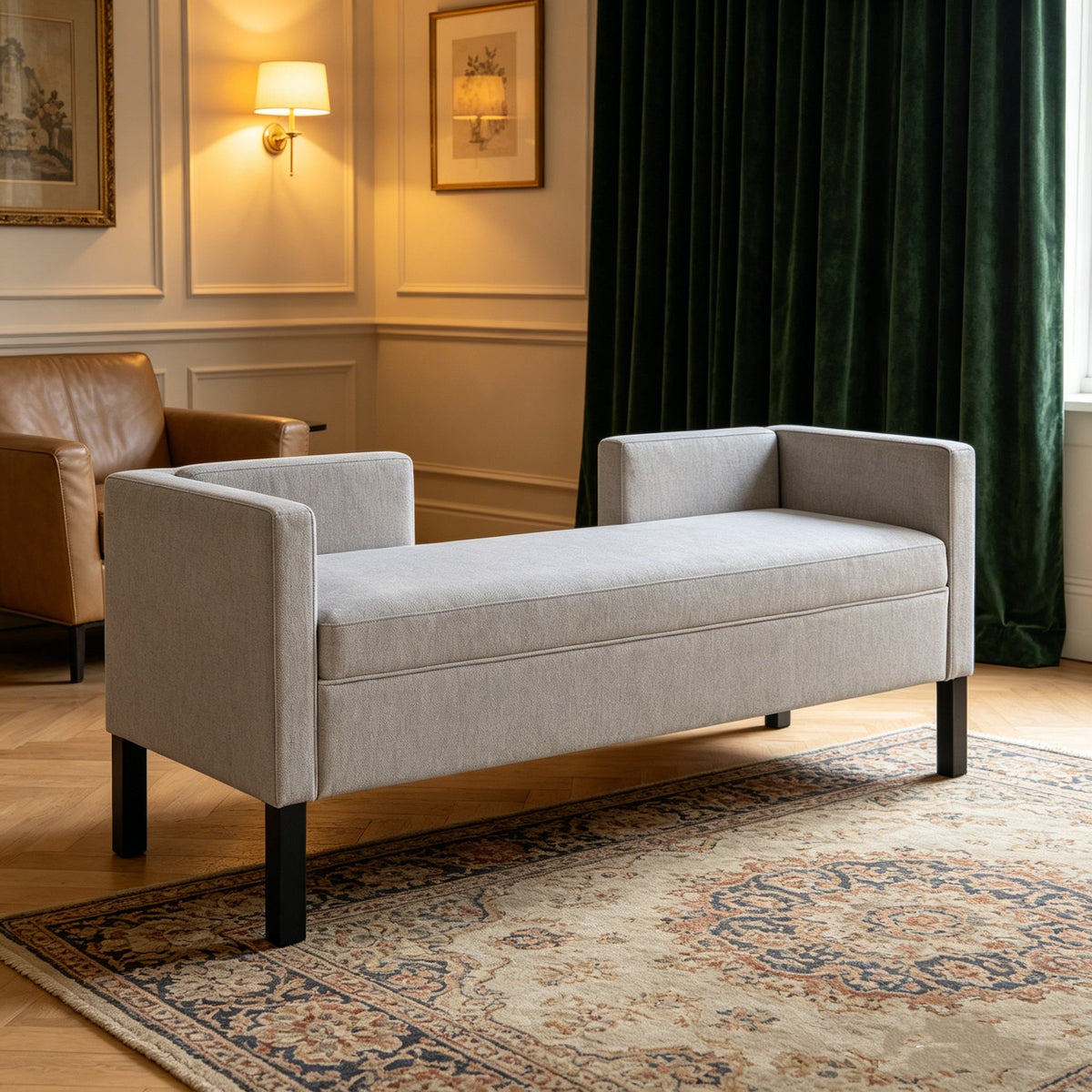 50" Ottoman with 2 Bolster Pillows & Wood Legs