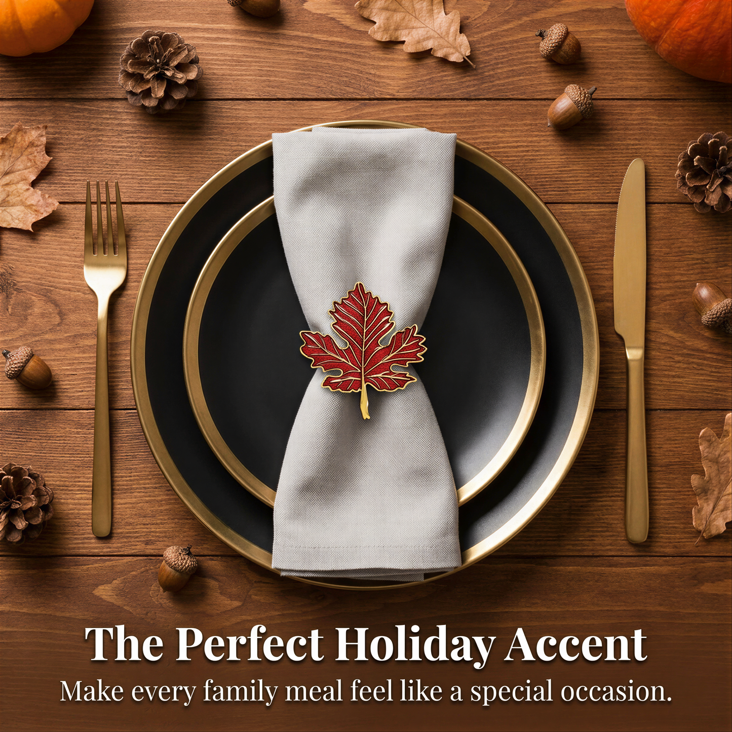 Gold Maple Leaf Napkin Rings – Elegant Rust Resistant Table Decor Accessories
