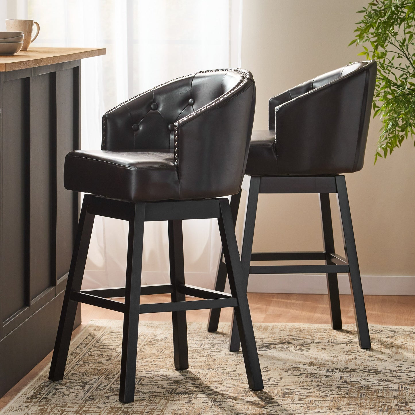 360 Degree Swivel Bar Stool with Stunning Nailhead Trim, Set of 2
