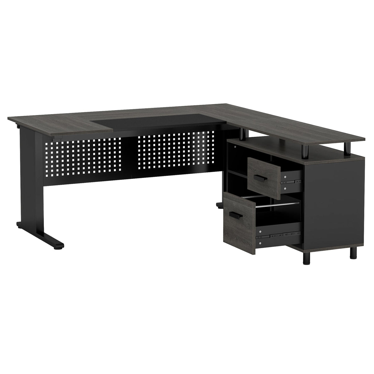 63" L-Shaped Executive Desk with File Cabinet