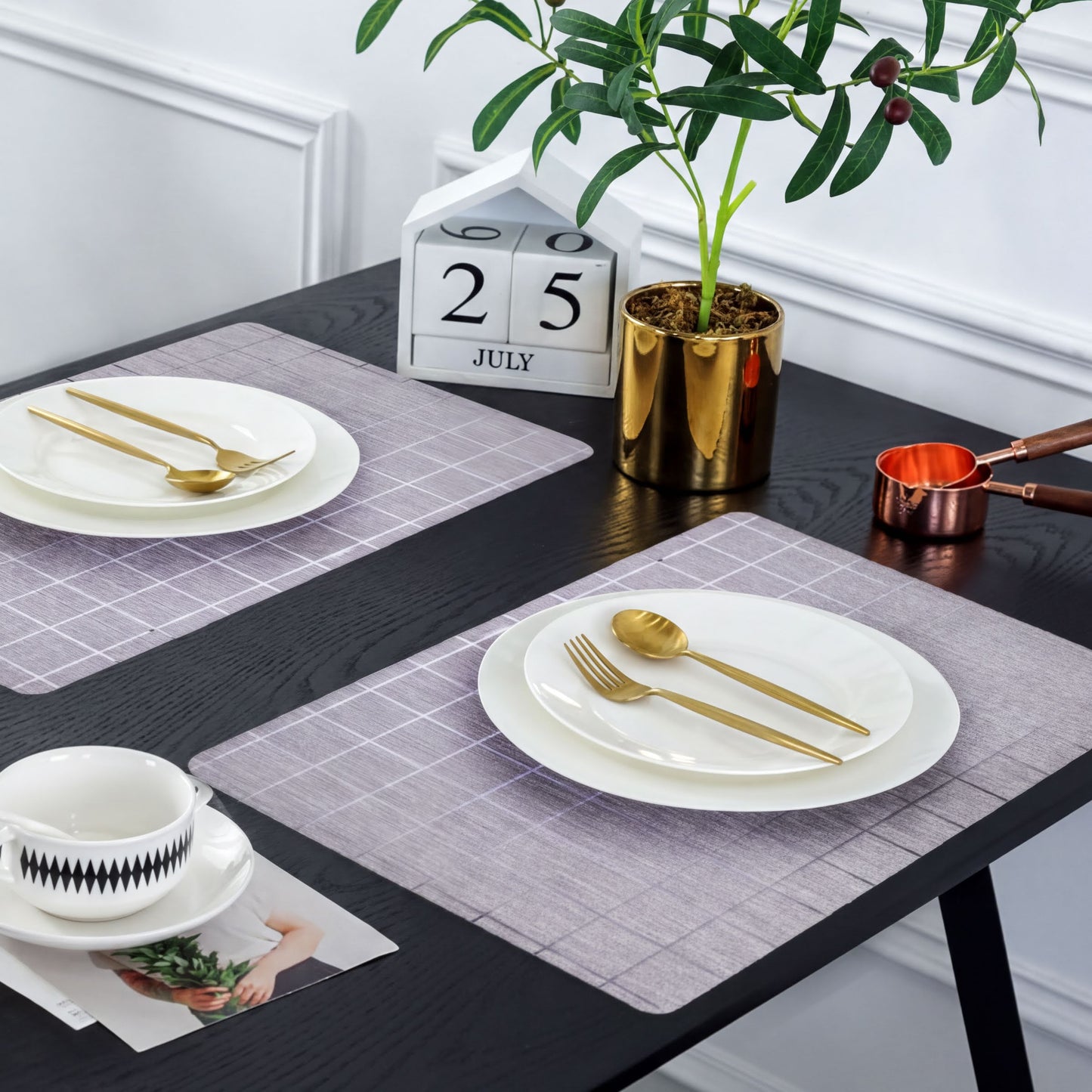 Woven PVC Placemats - Set of 8 Gray Non Slip Heat Resistant Table Mats