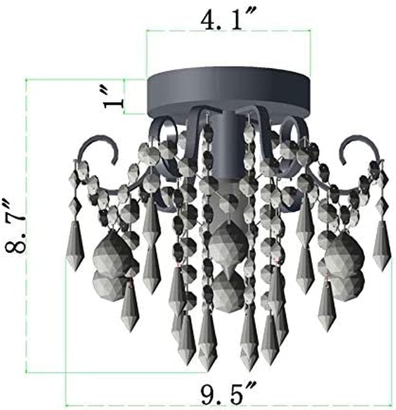 Mini Crystal Chandelier Flush Mount Gold Ceiling Light dimensions with crystal accents and gold finish.