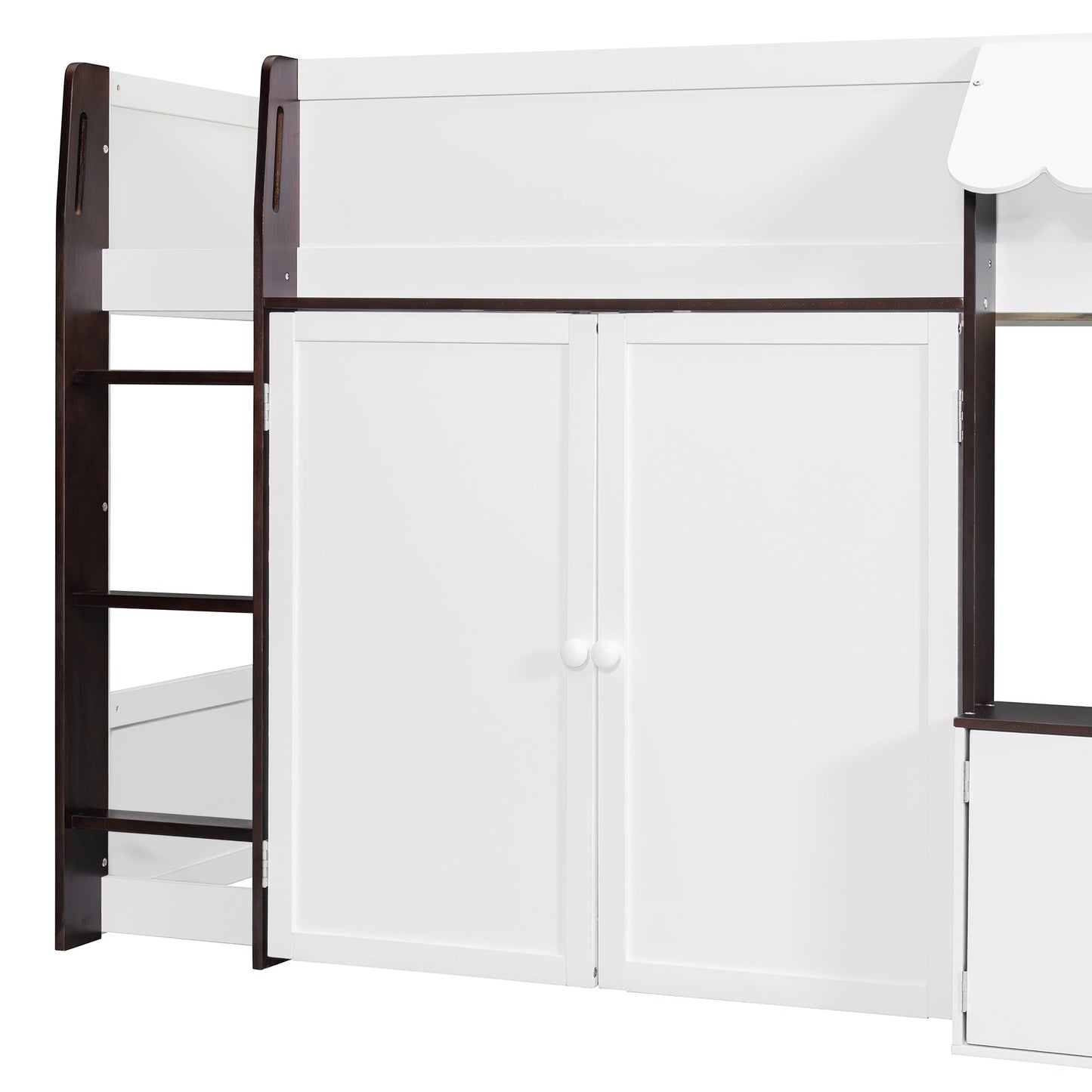 Full Loft House Bed with Playhouse & Storage, Modern Wood Cabin Bed for Kids/Teens, White+Espresso