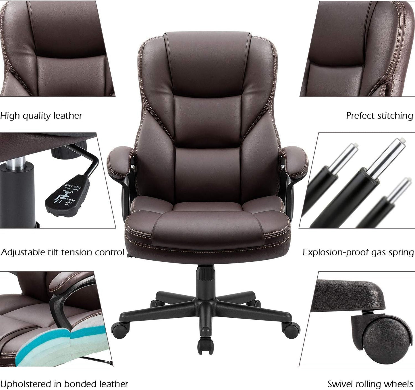 Executive Office Chair With Lumbar Support Brown PU Leather