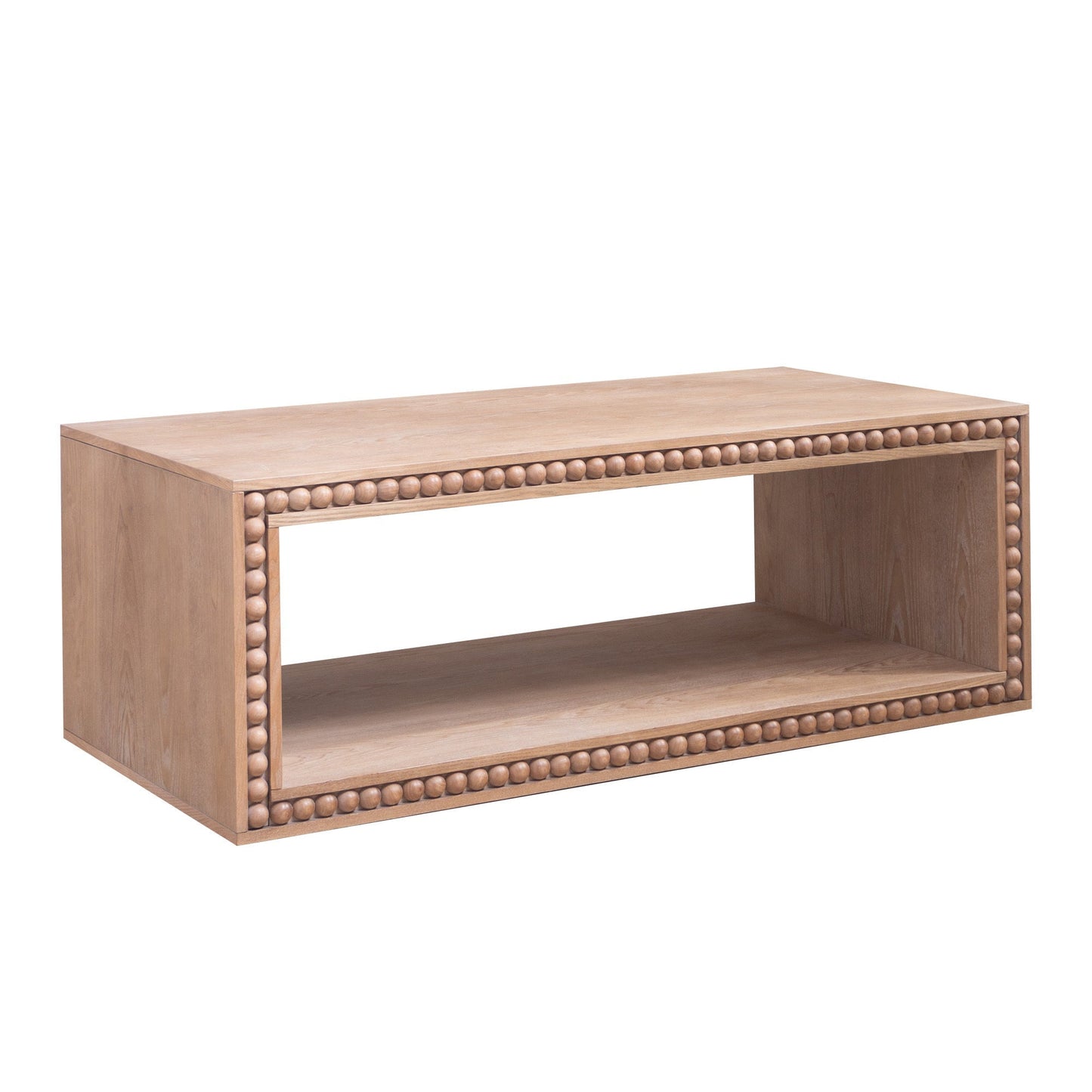 Rustic Beaded Edge Coffee Table – 47.6" Rectangular Center Table with Open Storage Shelf